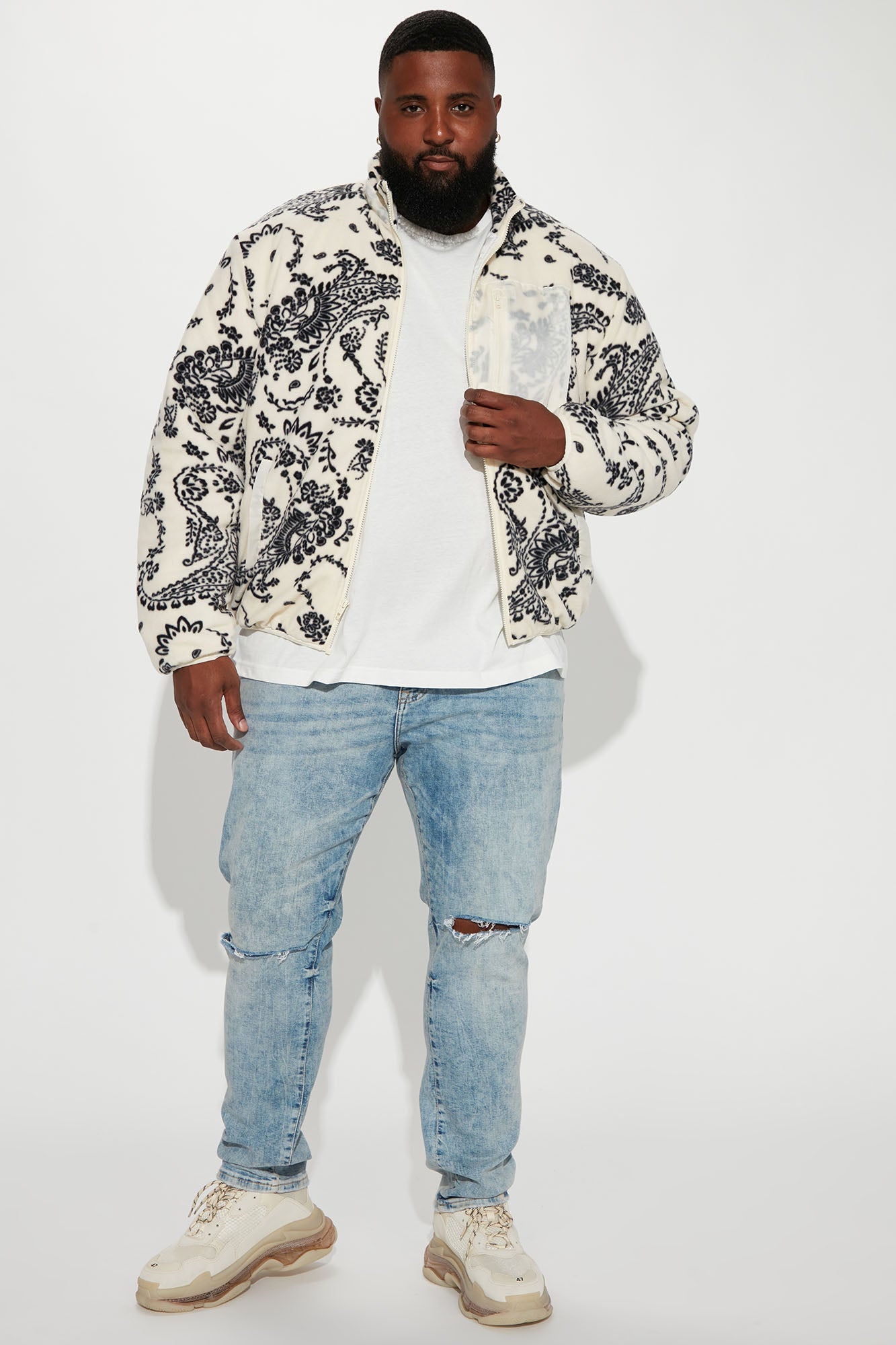 Going Up Paisley Printed Fleece Jacket - Cream/combo