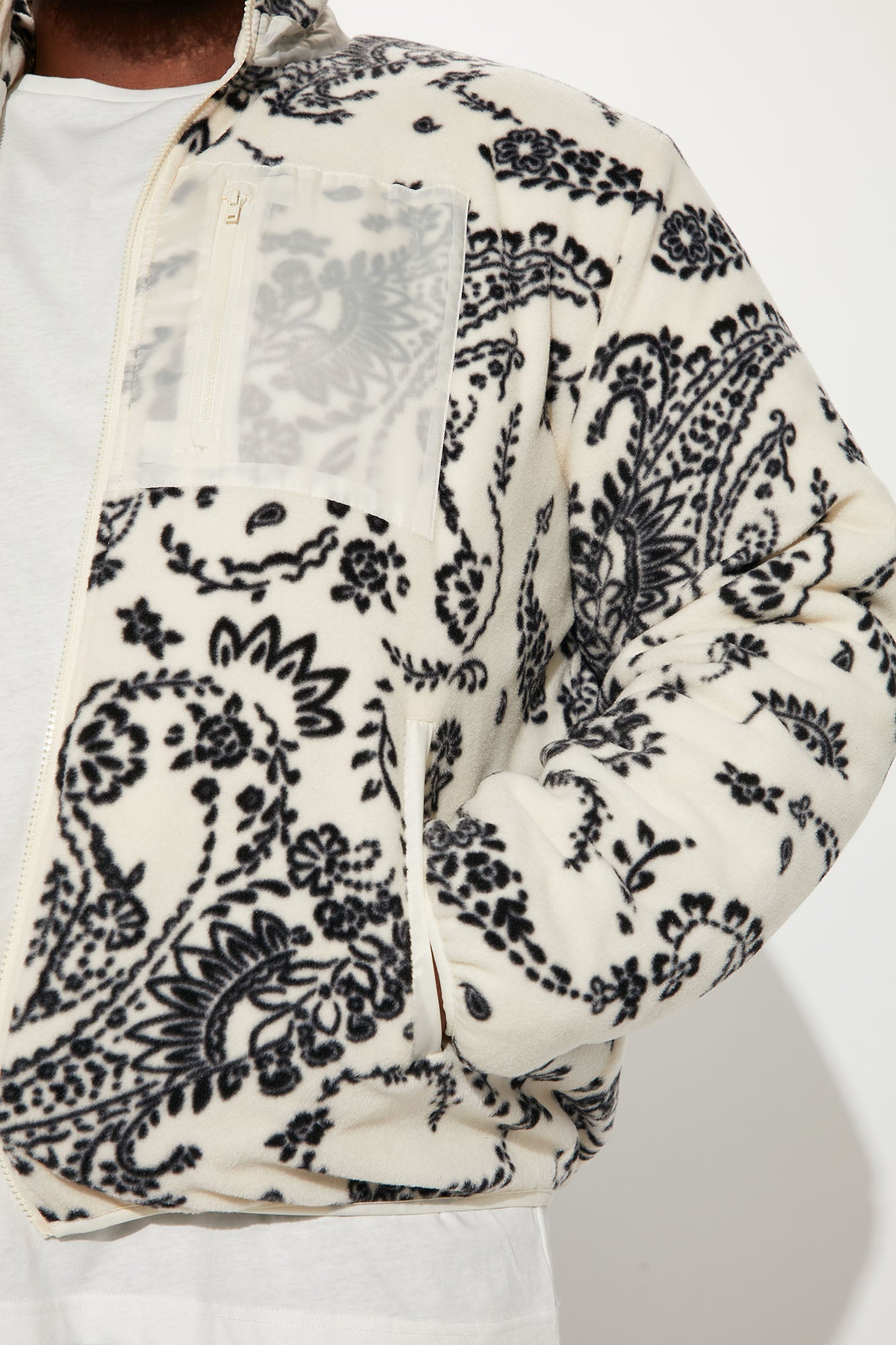 Going Up Paisley Printed Fleece Jacket - Cream/combo