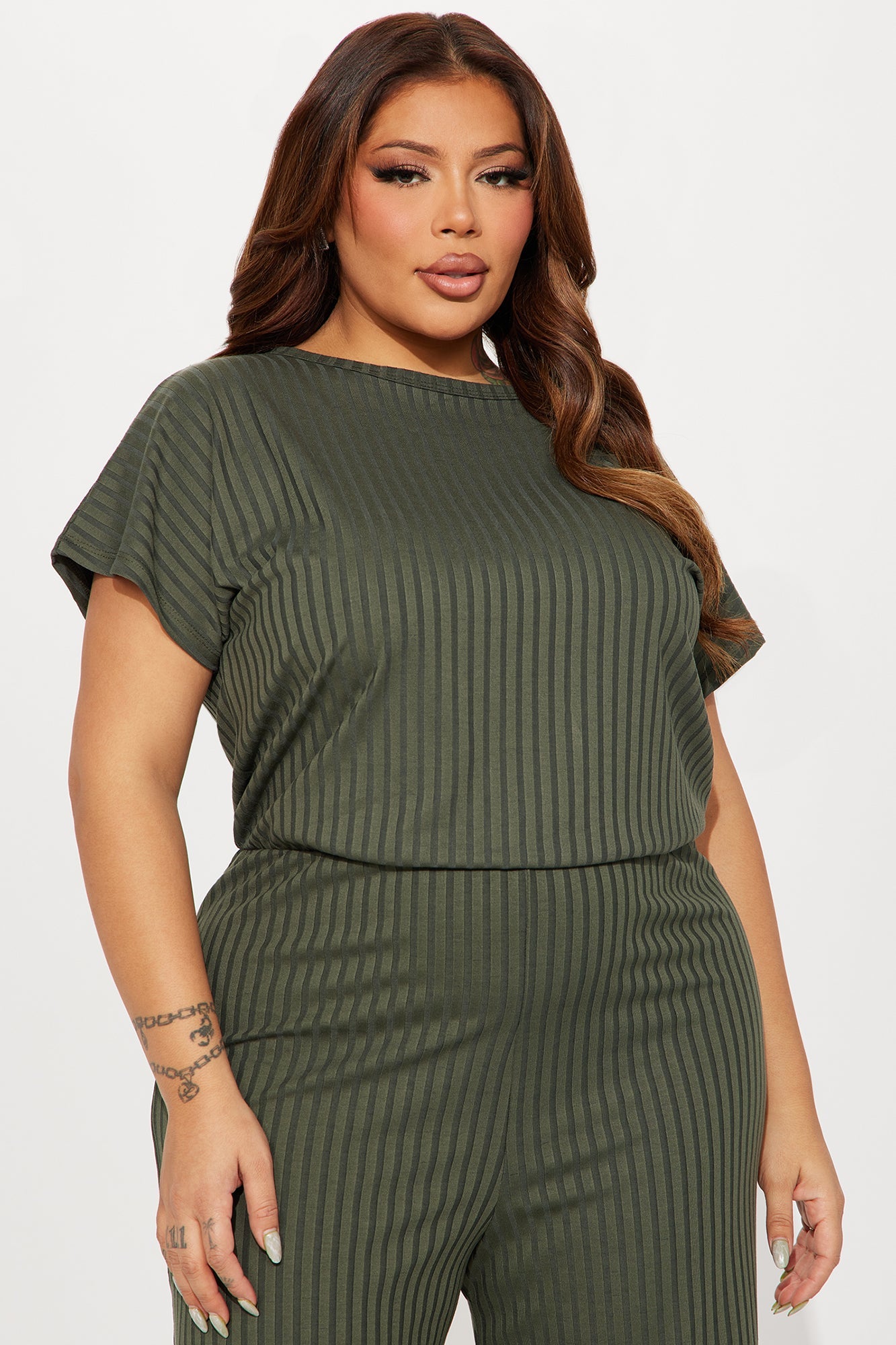 Too Little Too Late Ribbed Jumpsuit - Olive