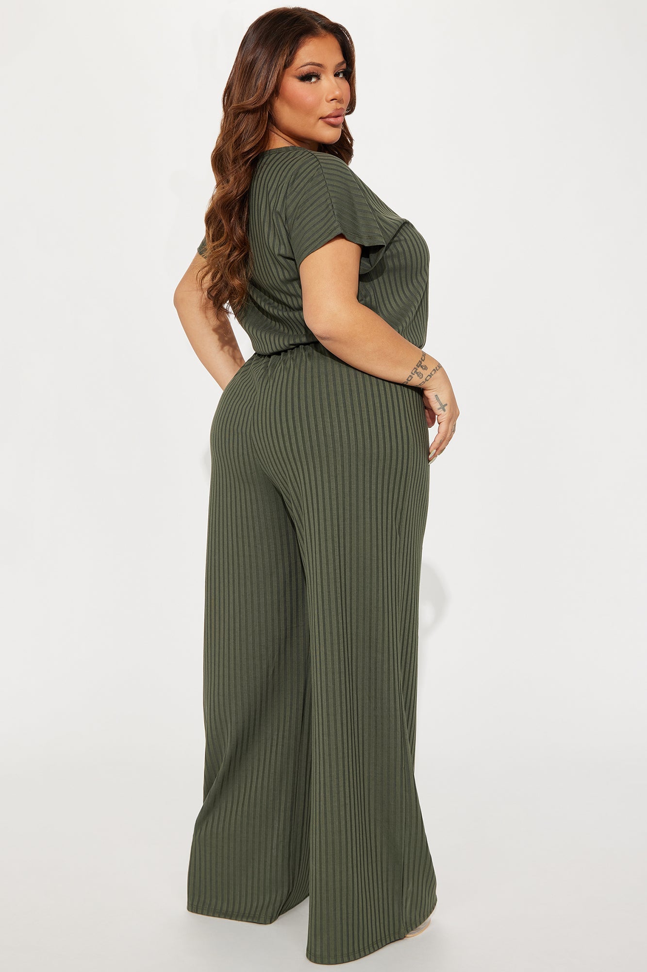 Too Little Too Late Ribbed Jumpsuit - Olive