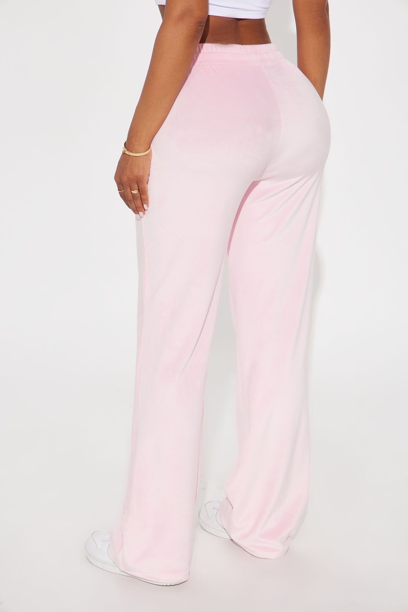 Von Dutch Velour Rhinestone Wide Leg Pant - Pink