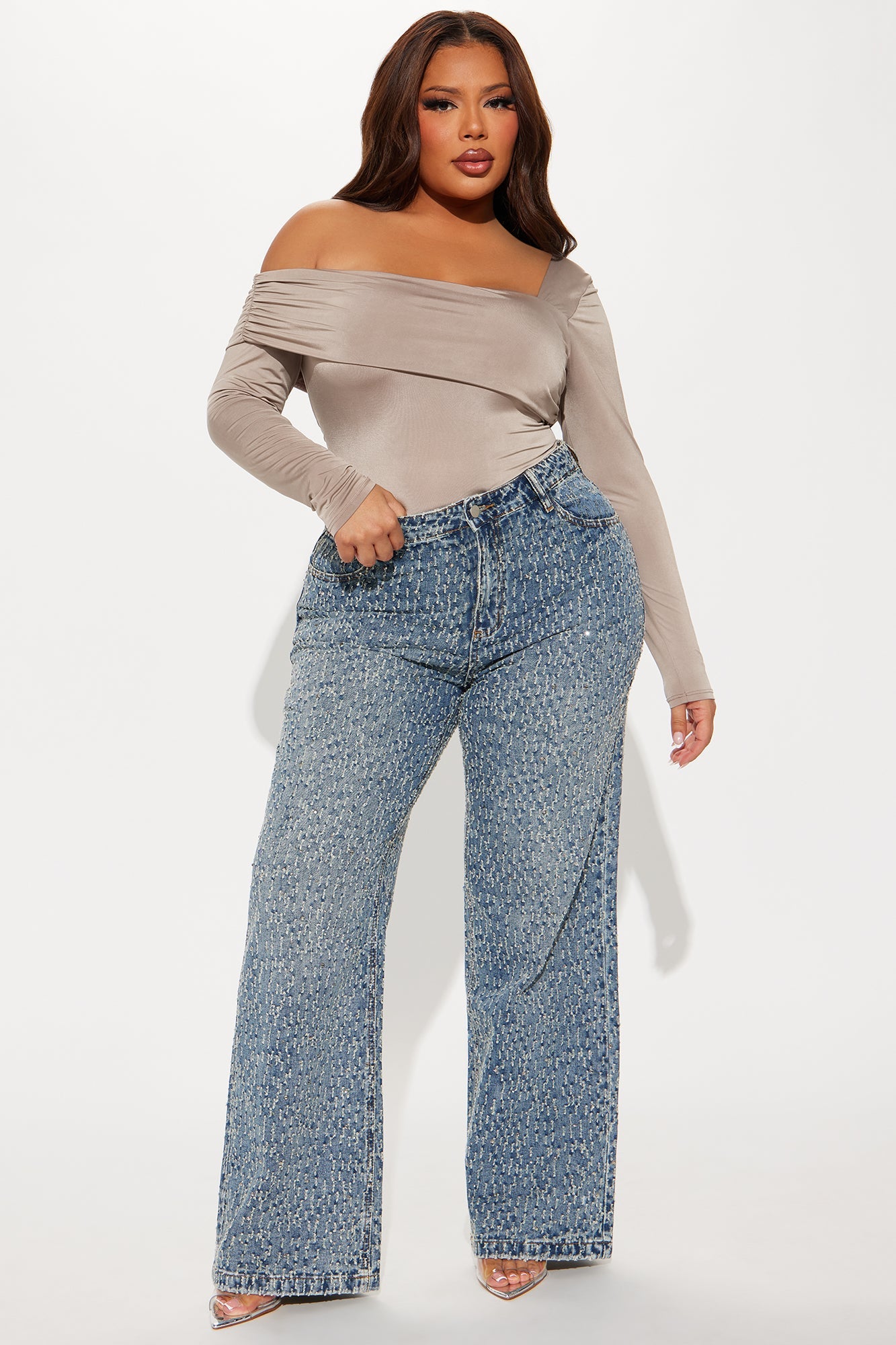 Turning The Page Embellished Wide Leg Jeans - Medium Wash