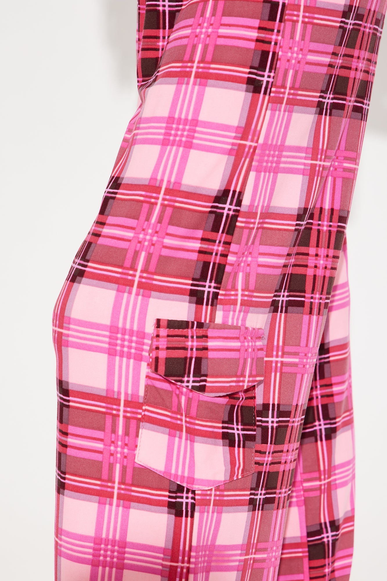 Mini Jolly Mood Plaid Pant Set - Hot Pink