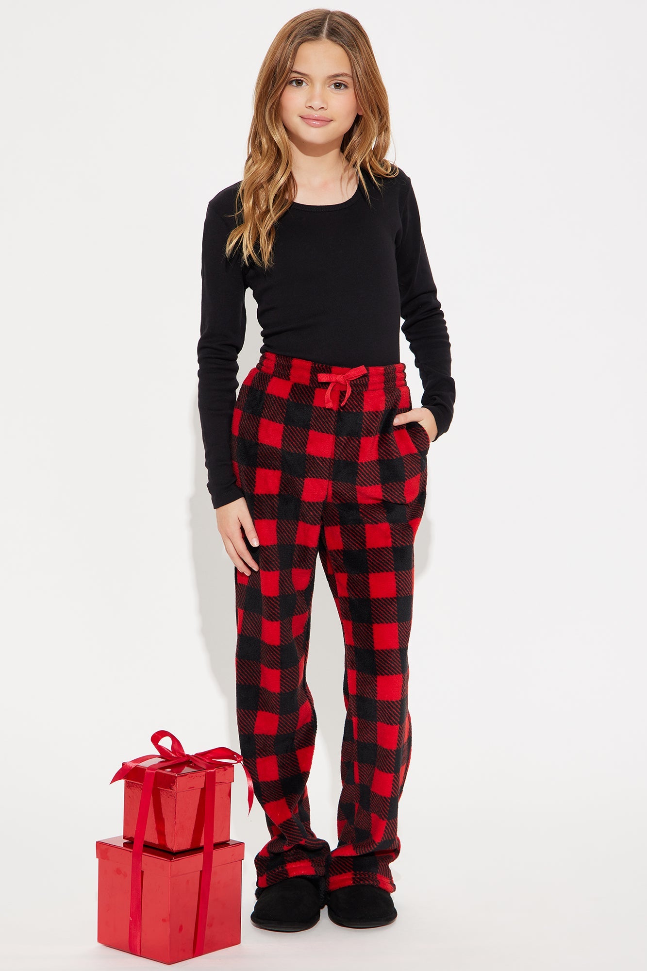 Mini Always Cozy Plush Pants - Black/Red