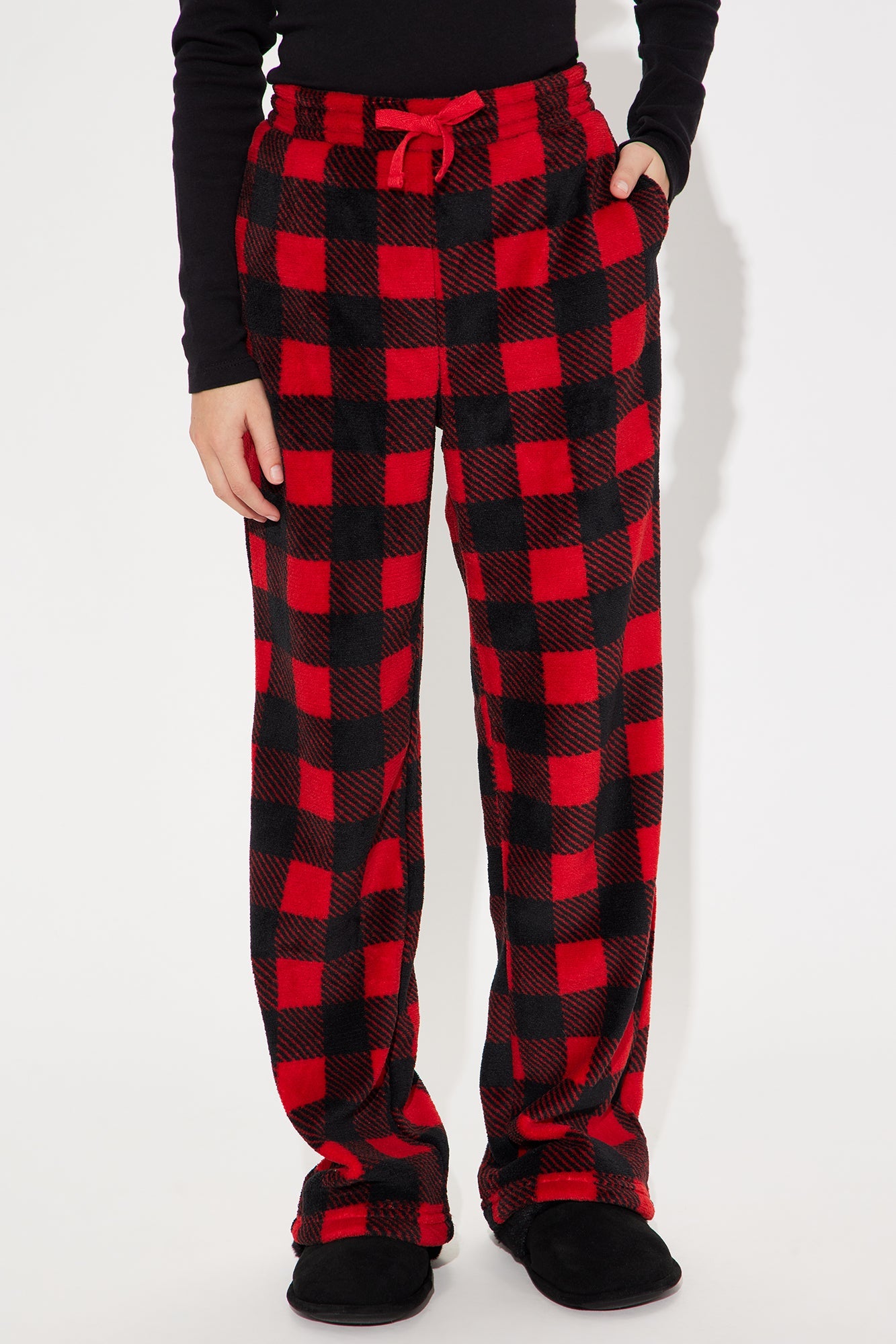 Mini Always Cozy Plush Pants - Black/Red