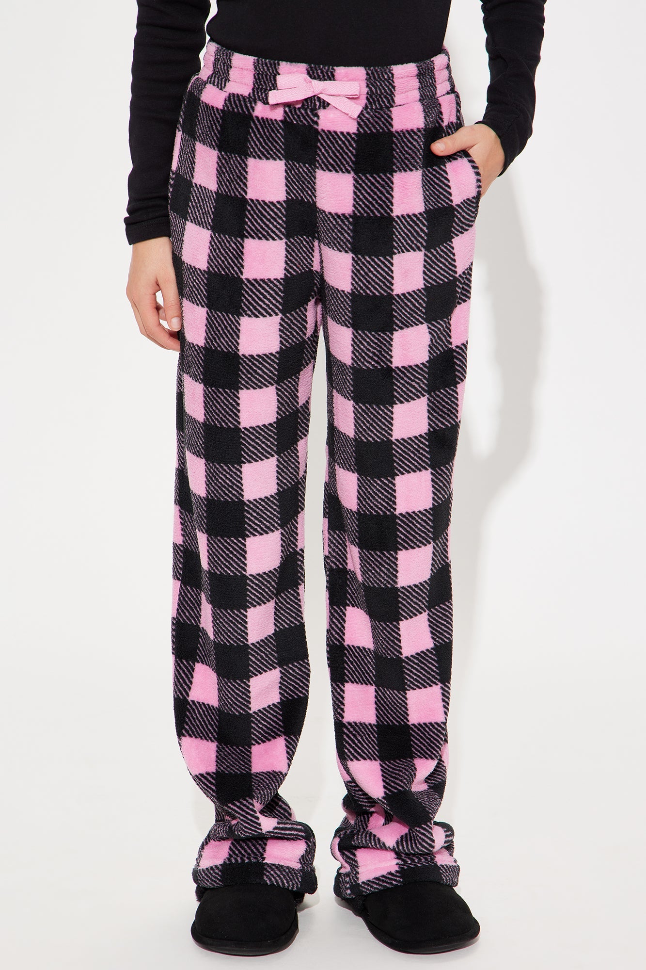 Mini Always Cozy Checkered Plush Pants - Pink