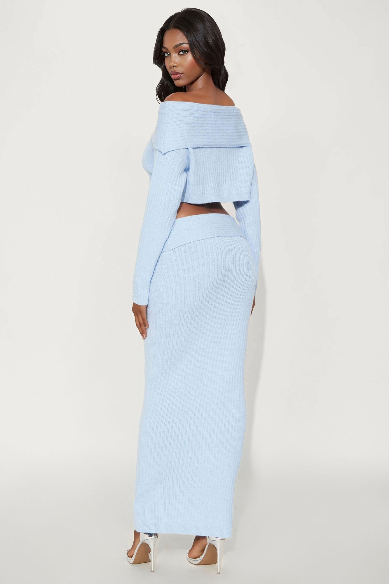 Nevea Sweater Fold Over Maxi Skirt Set - Light Blue