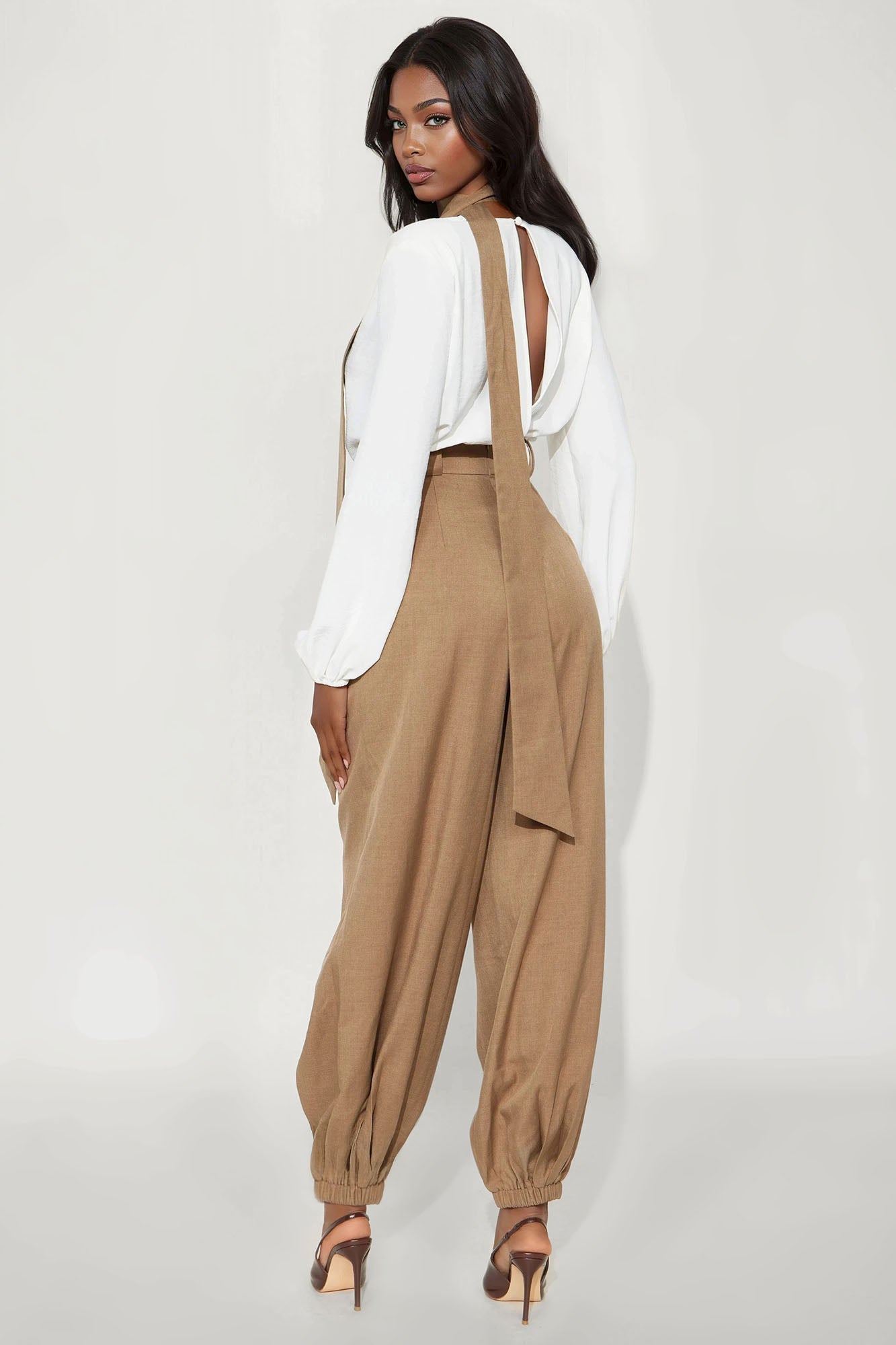 Chaney Chic Balloon Wide Leg Jumpsuit - Brown/combo