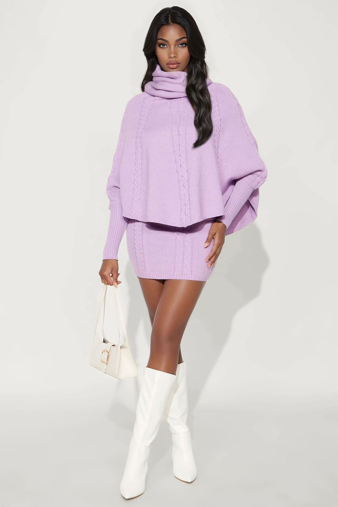 Bundle Me Up 3 Piece Sweater Skirt Set - Lilac