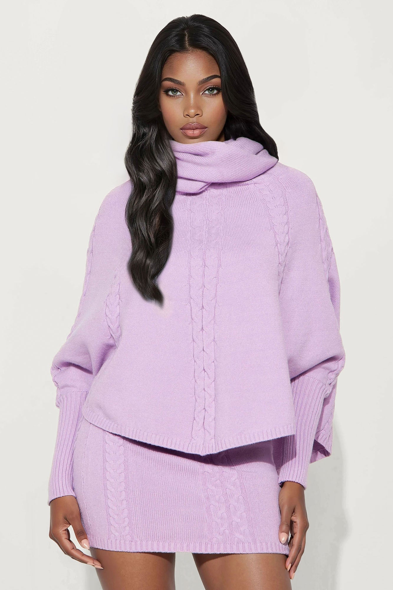 Bundle Me Up 3 Piece Sweater Skirt Set - Lilac