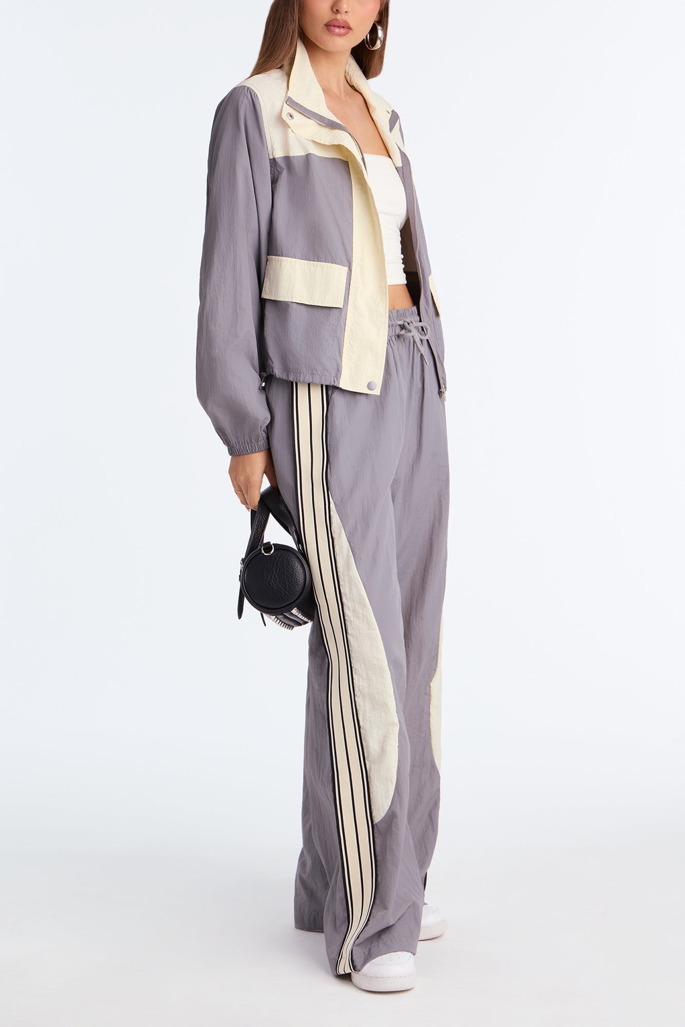 Sunday Mood Windbreaker Pant Set - Grey