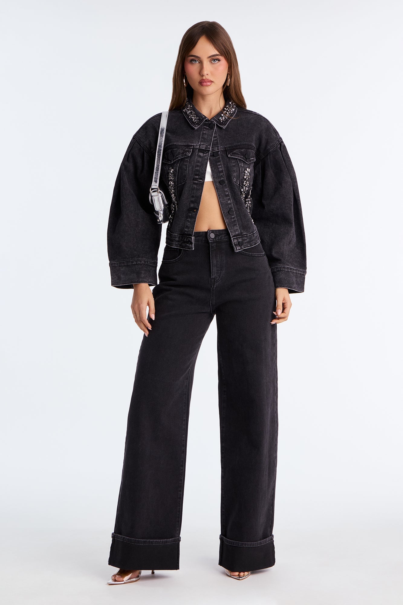 Ophelia Cuffed Wide Leg Jean - Black Wash