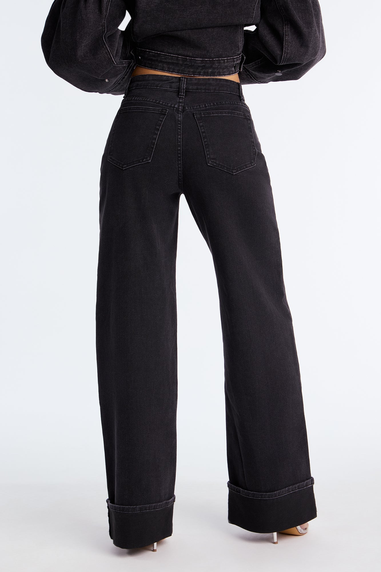 Ophelia Cuffed Wide Leg Jean - Black Wash