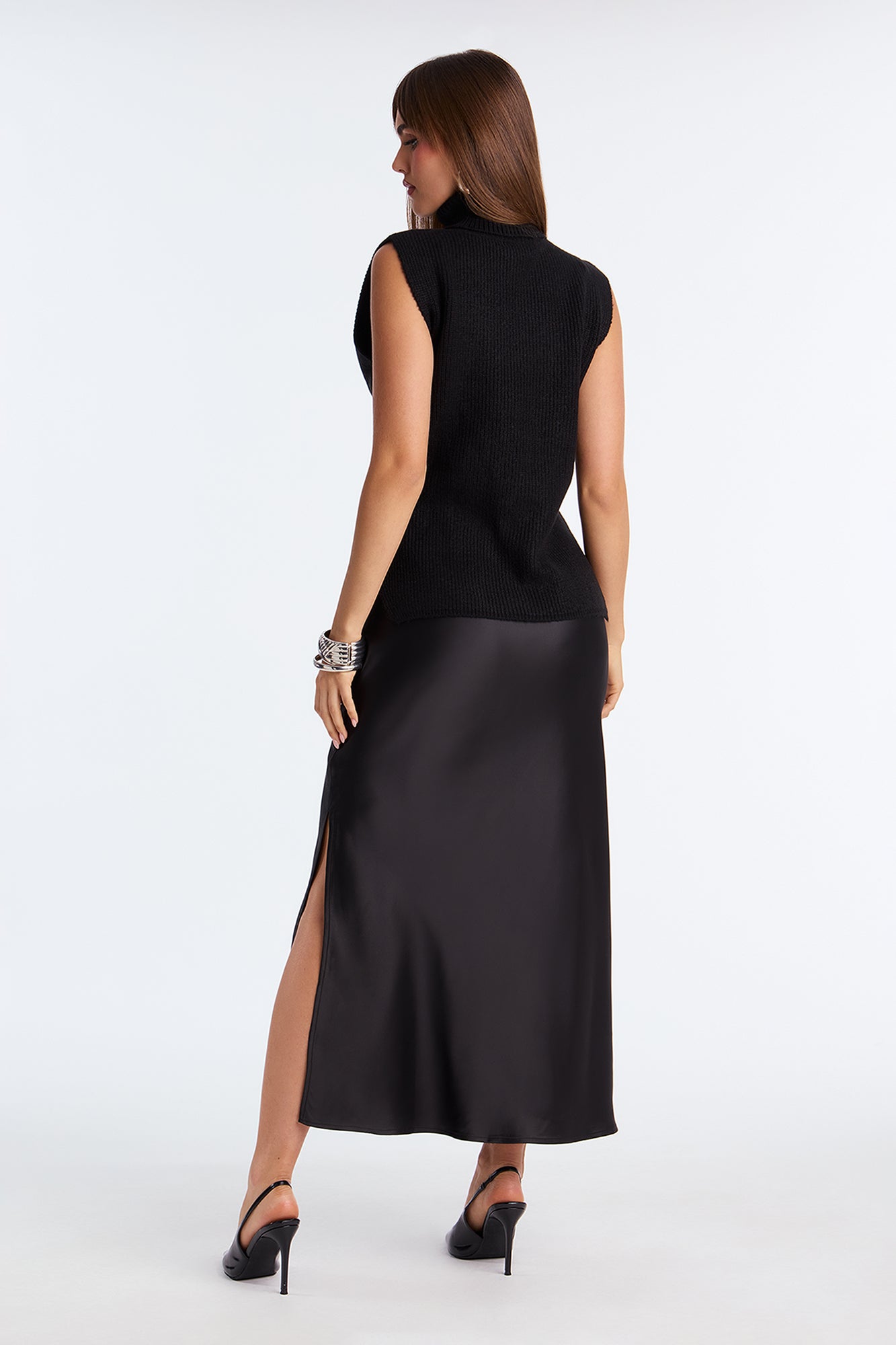 Always Sweet Satin Sweater Maxi Dress Set - Black