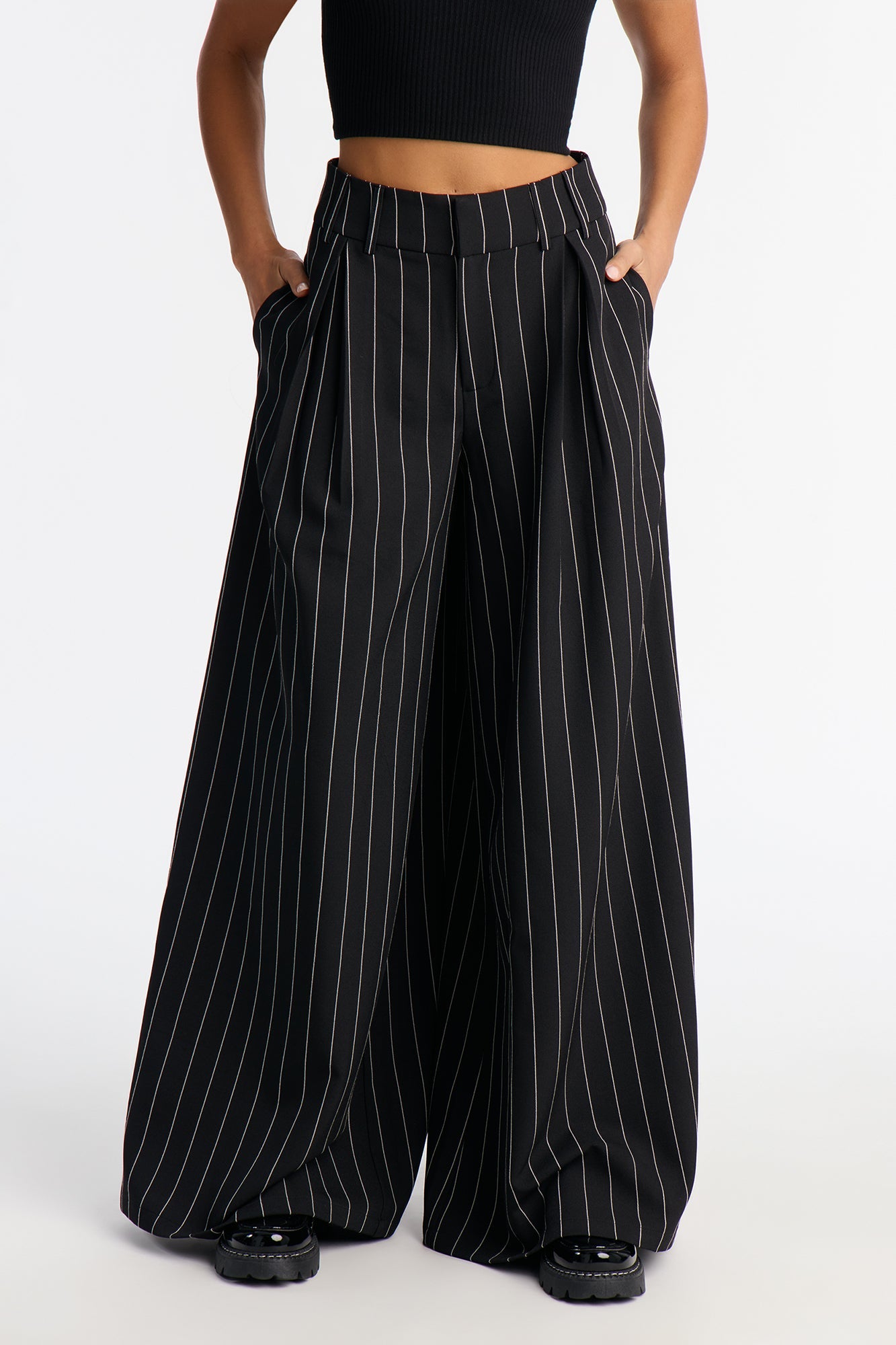 Felicity Pinstripe Wide Leg Trouser Pant 33″ - Black/combo