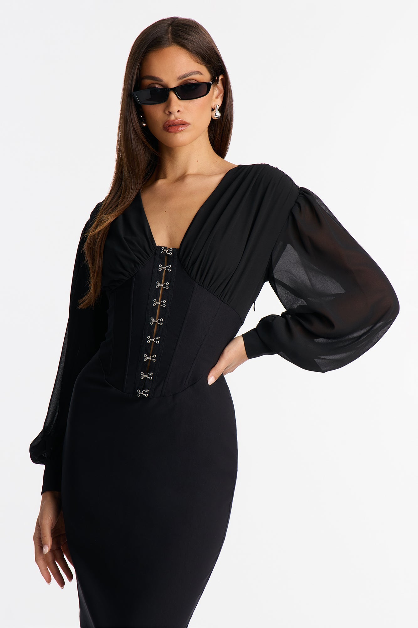 Cute But Psycho Chiffon Corset Midi Dress - Black