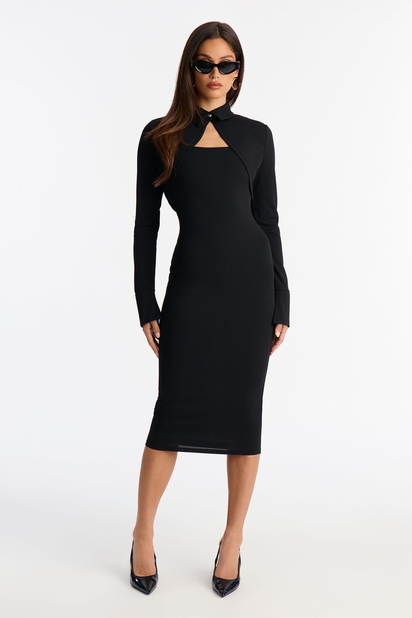 Amara Sleeveless Crepe Knit Midi Dress Set - Black