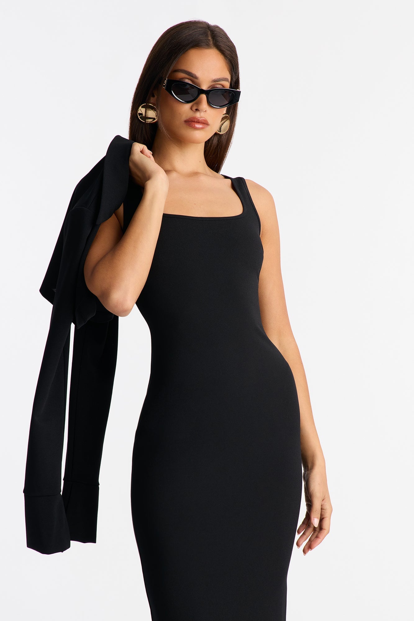 Amara Sleeveless Crepe Knit Midi Dress Set - Black