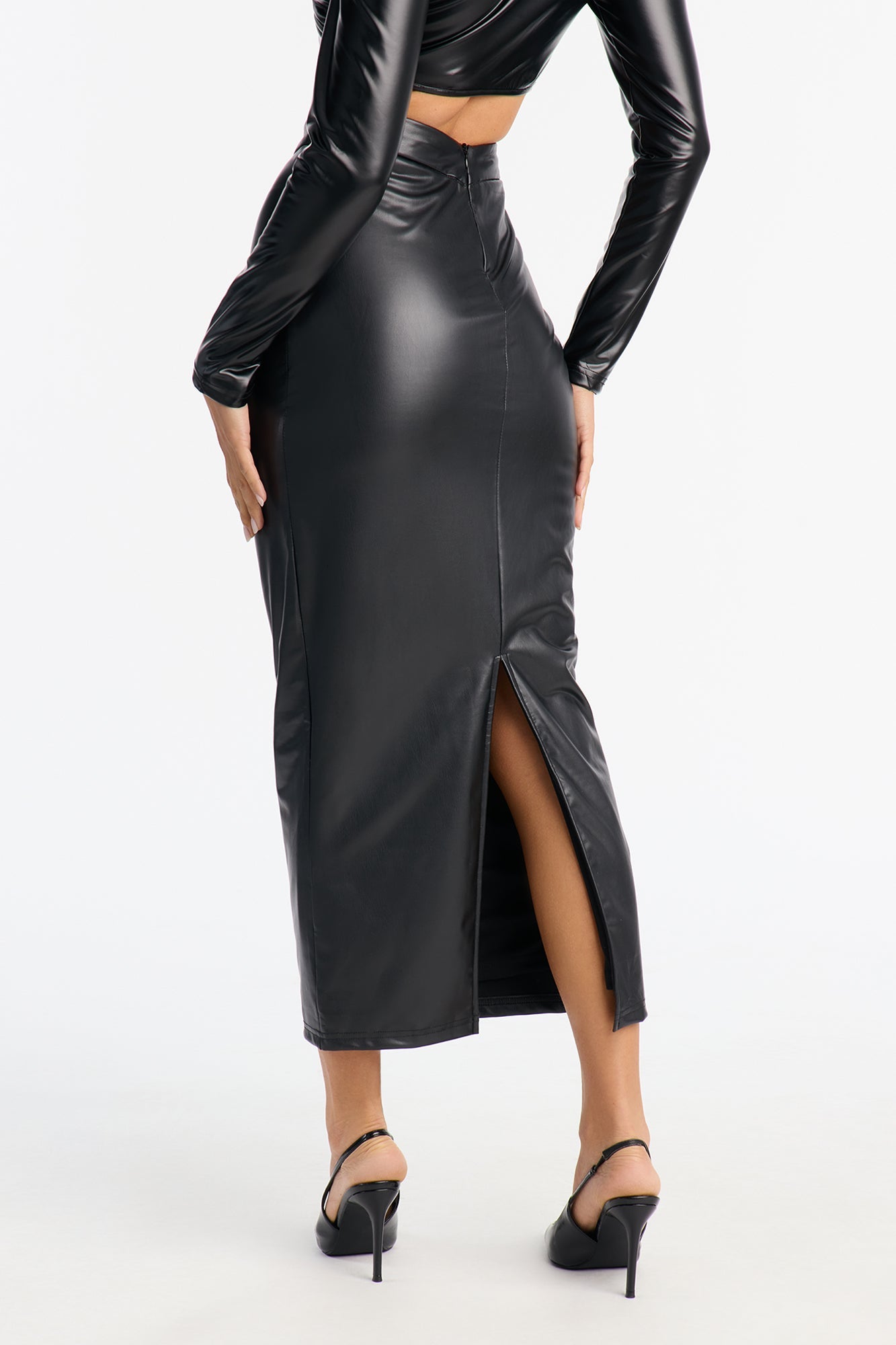 Never Lose Me Faux Leather Pencil Maxi Skirt - Black