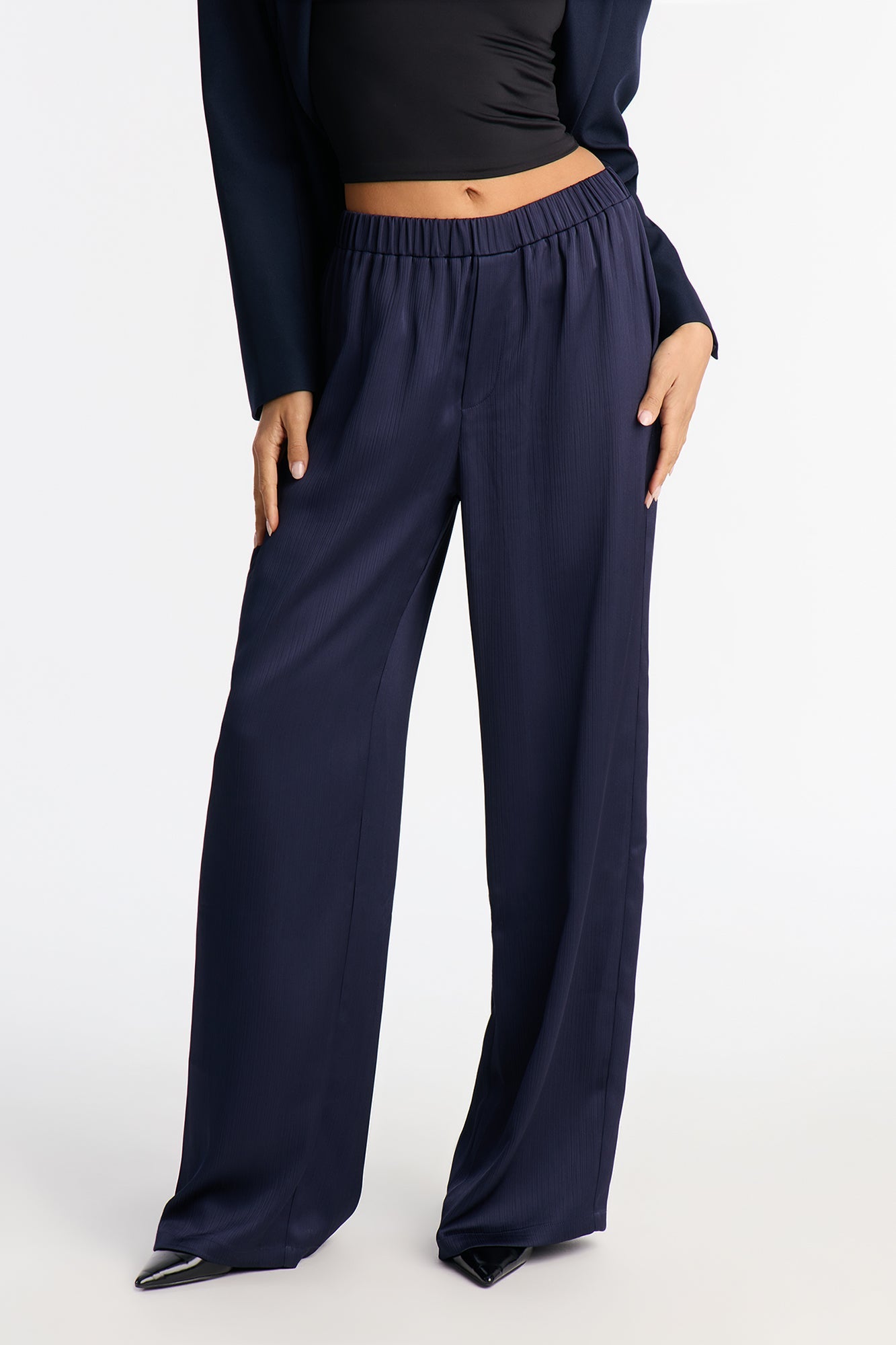 Daphina Satin Pull On Pant - Navy