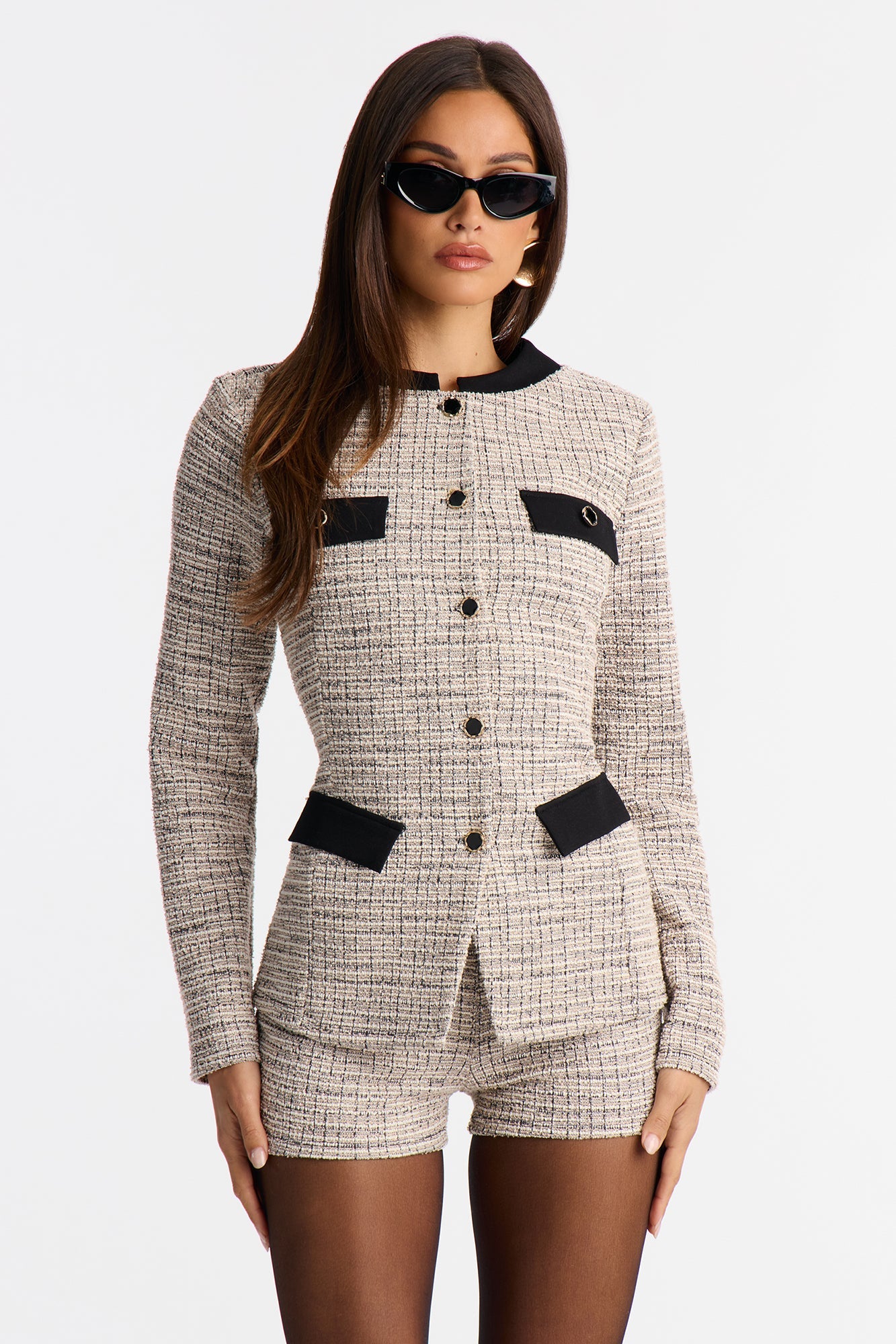Sugar And Spice Tweed Jacket Short Set - Pink