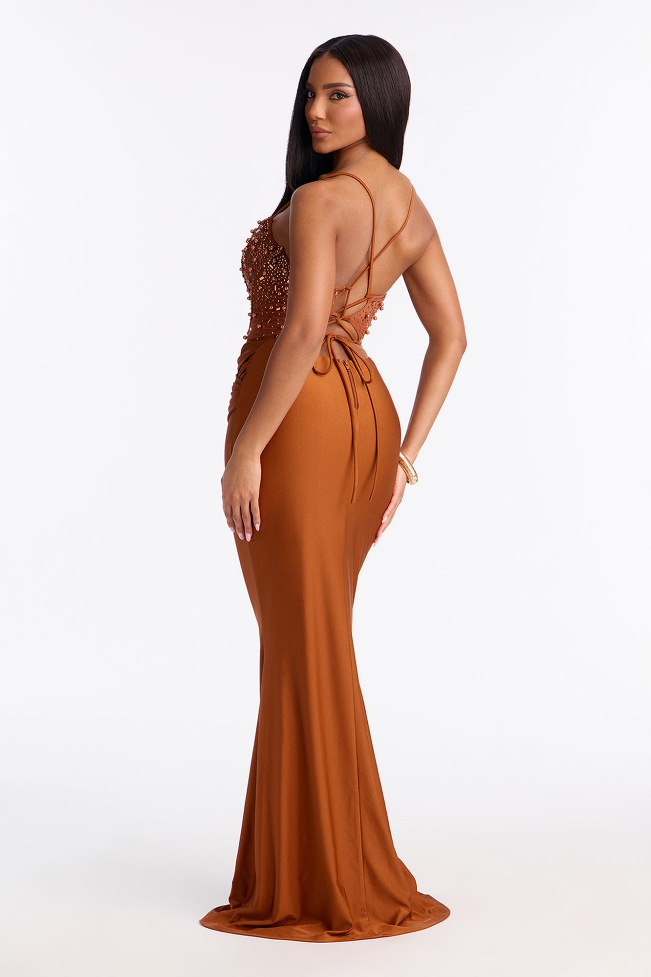 Players Charm Embellished Maxi Gown - Brown