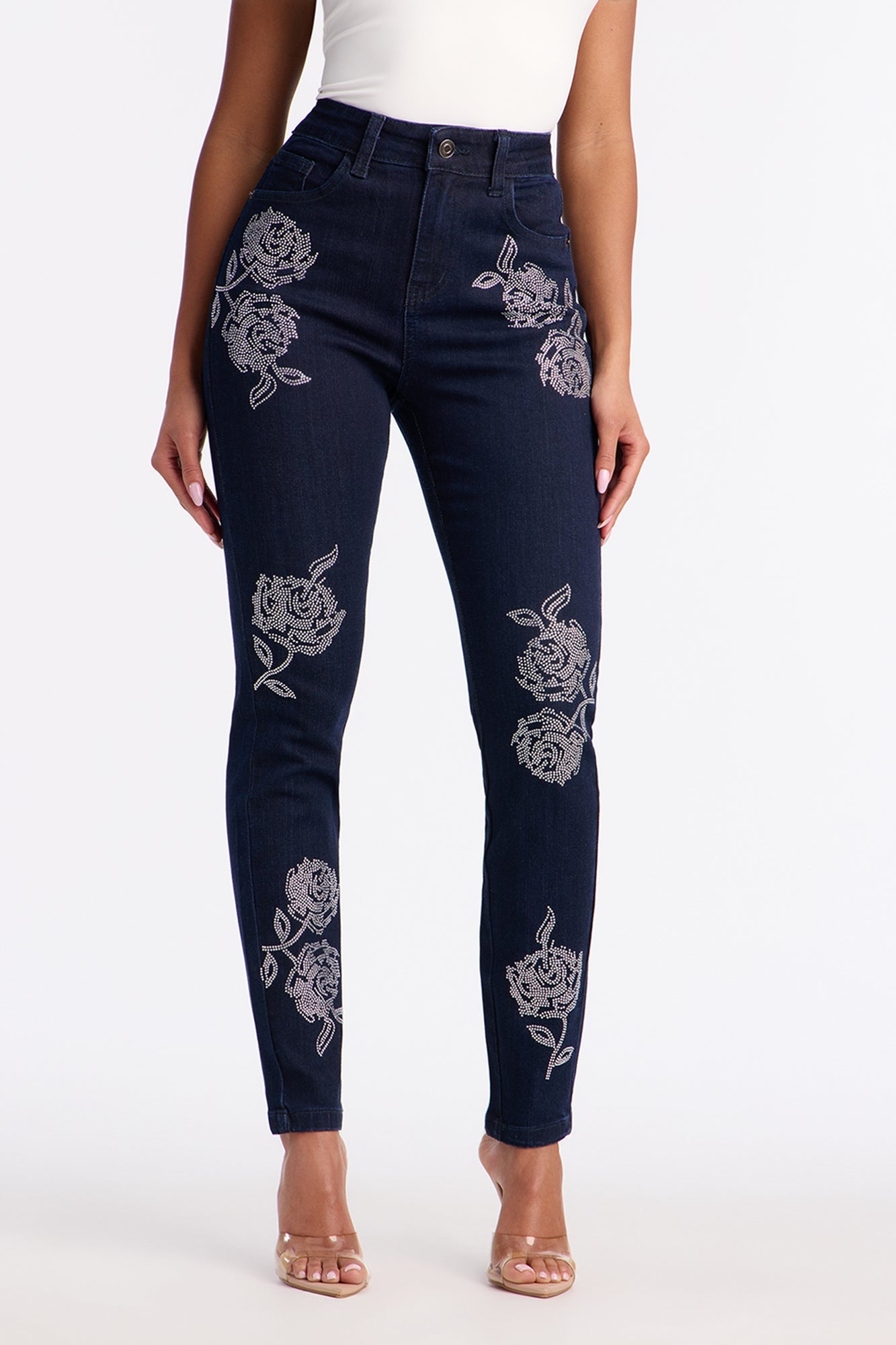Rosie Embellished Skinny Jeans - Dark Denim