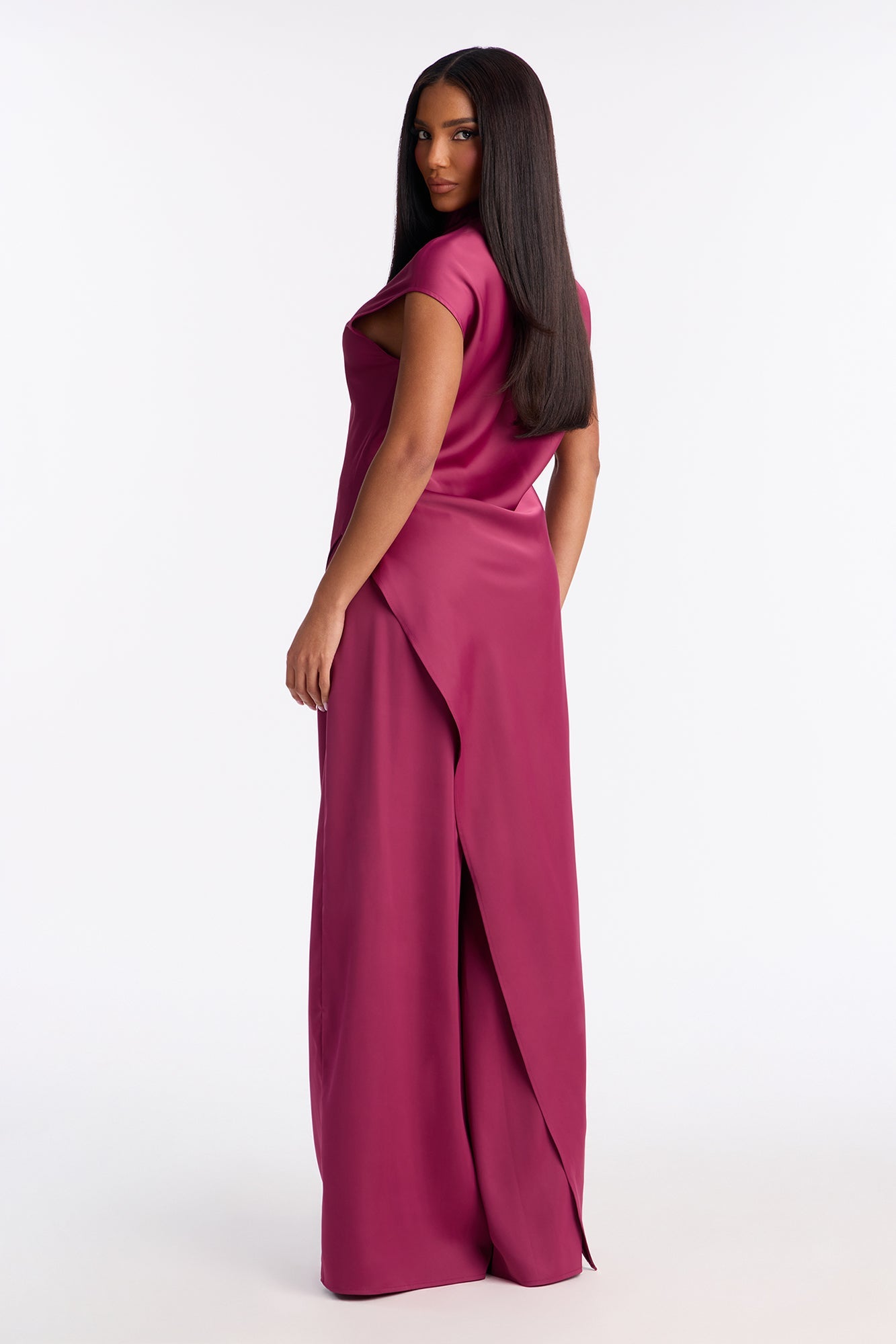 Camille Asymmetrical Satin Pant Set - Plum
