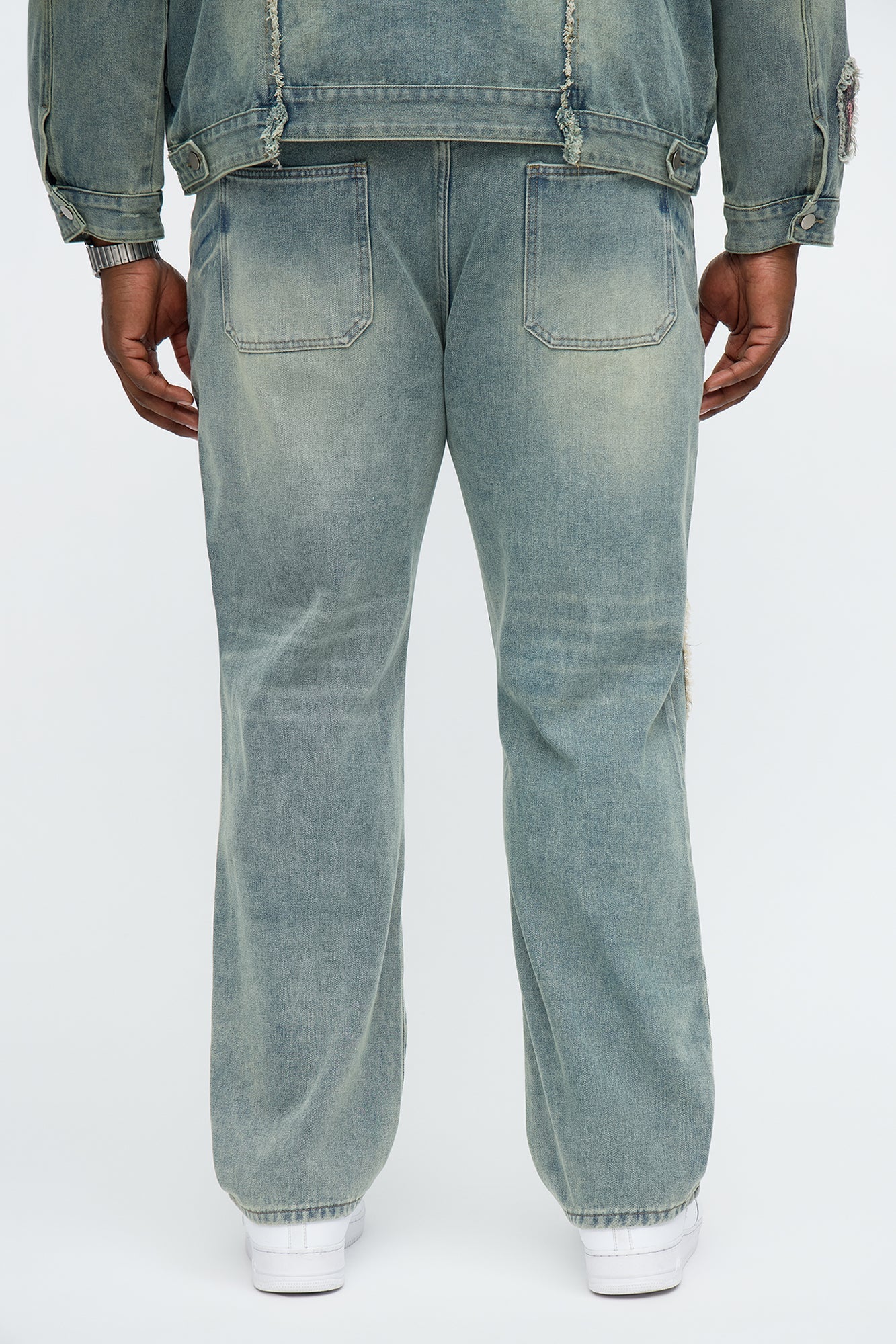 Relaxed Straight Holy Windows Patched Distressed Jean - Vintage Blue Wash