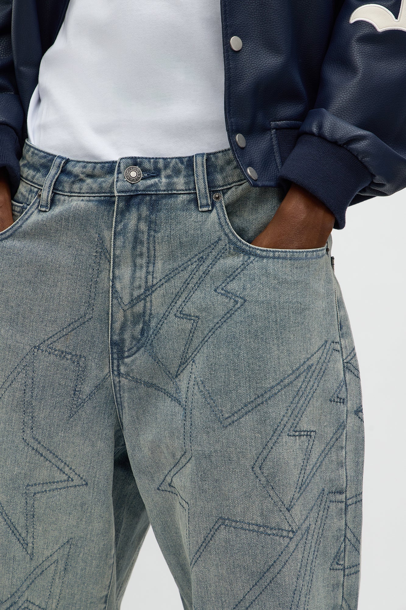 Baggy All Star Embroidered Jean - Vintage Blue Wash