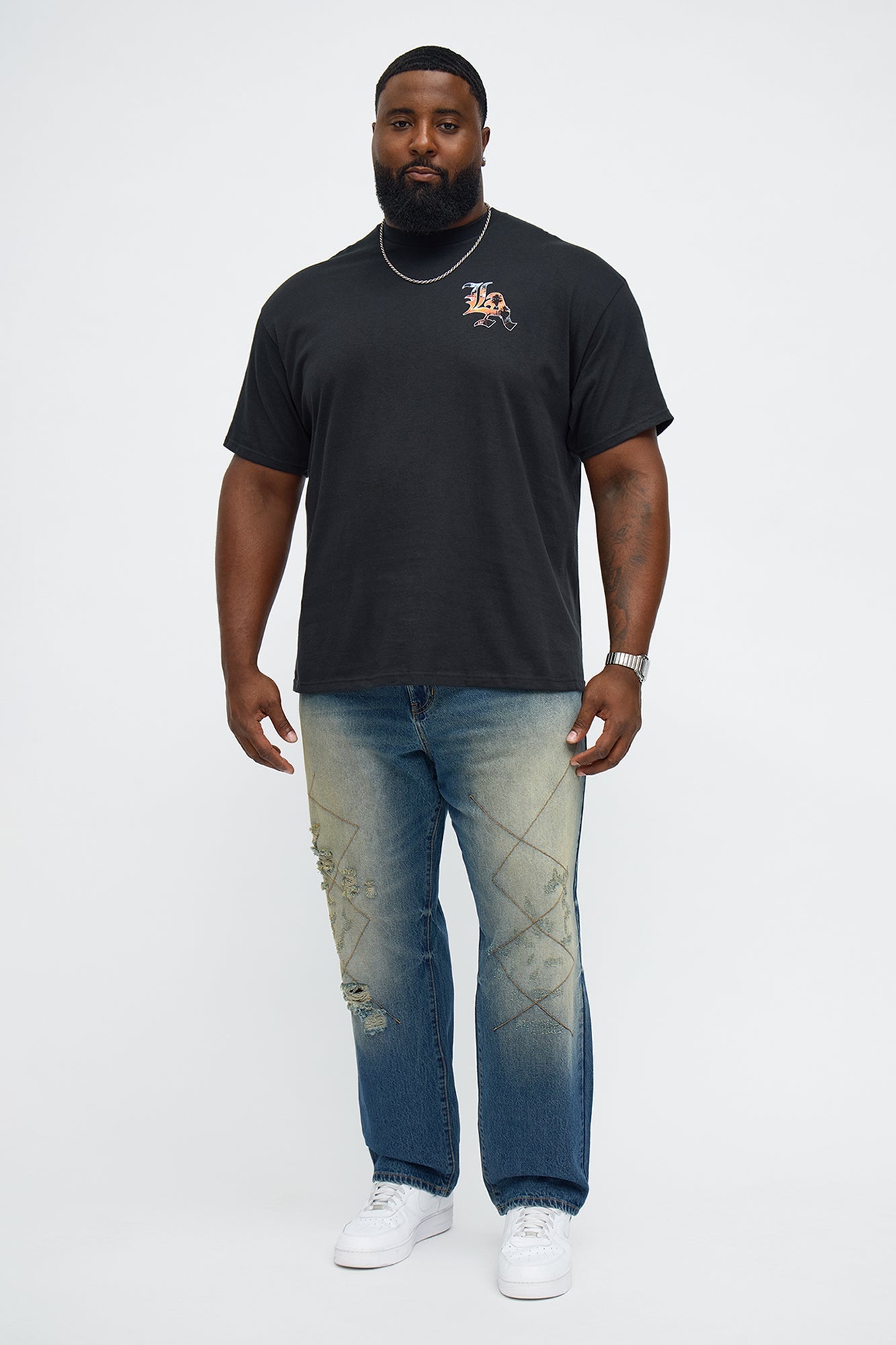 Straight With Stitches Distressed Jean - Vintage Blue Wash