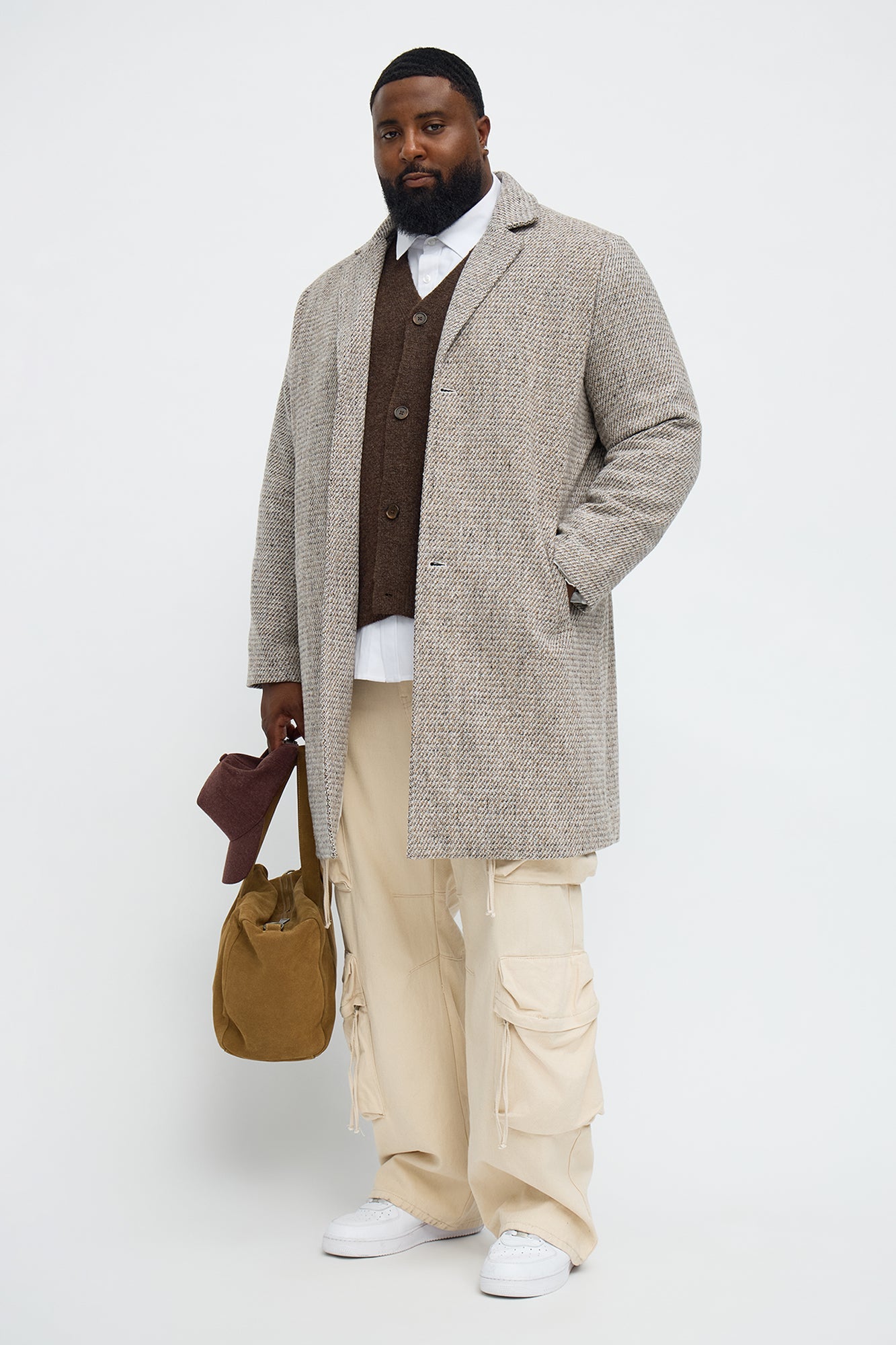 Textured Weaved Side Street Car Coat - Beige