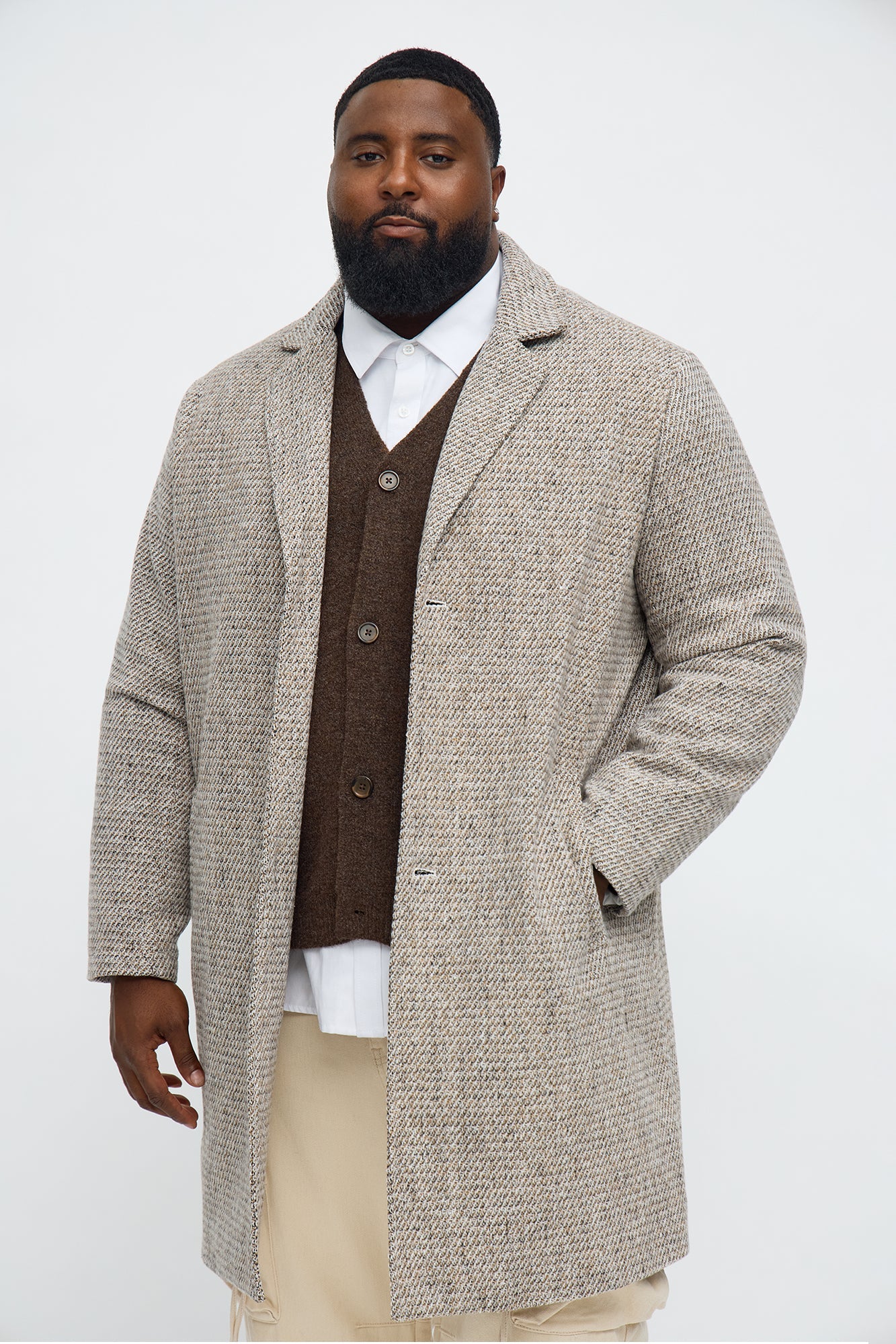 Textured Weaved Side Street Car Coat - Beige