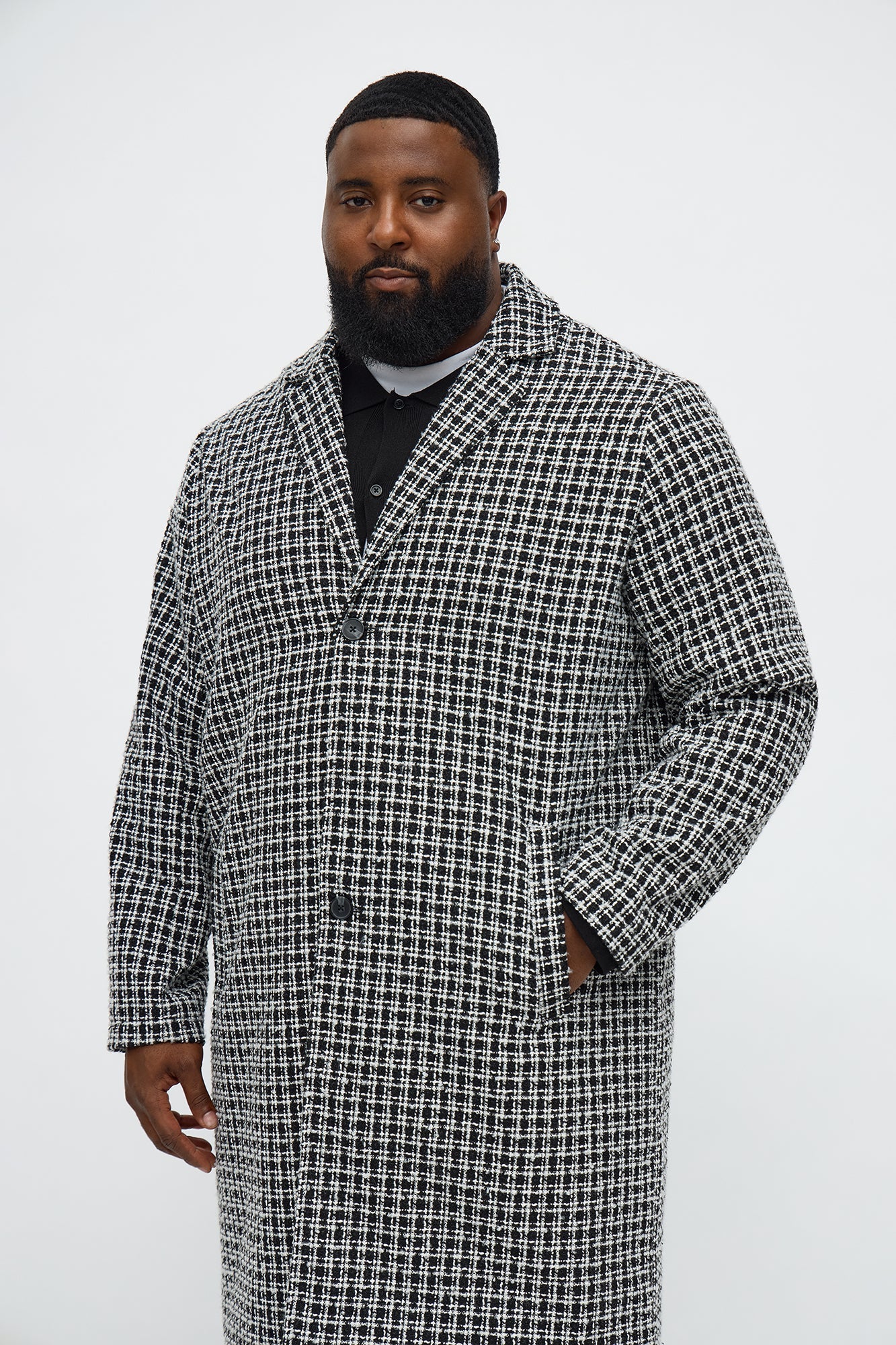 Textured Elevated Square Off Car Coat - Black