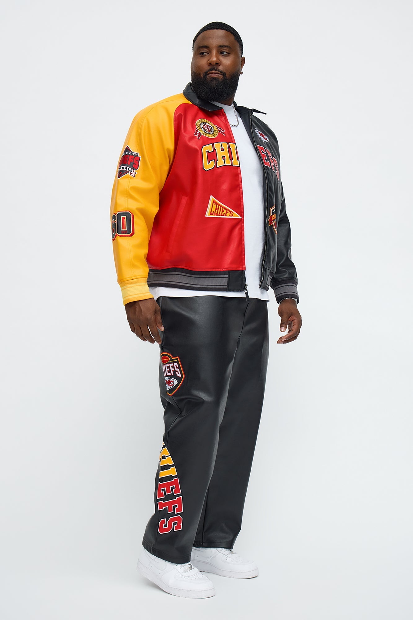 Chiefs Marquee Star Faux Patent Leather Long Sleeve Varsity Jacket - Red/combo
