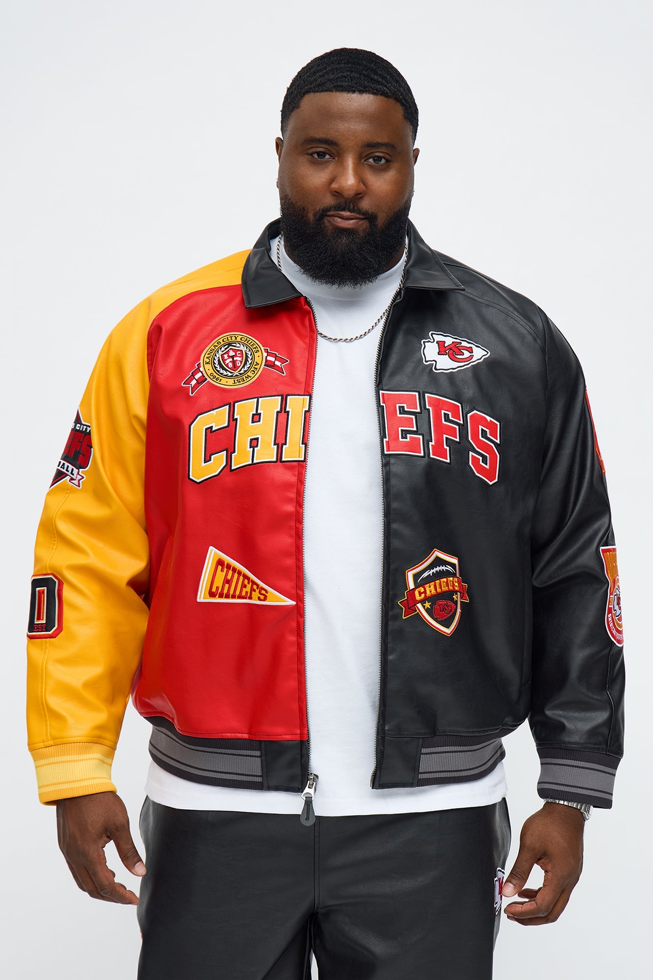 Chiefs Marquee Star Faux Patent Leather Long Sleeve Varsity Jacket - Red/combo