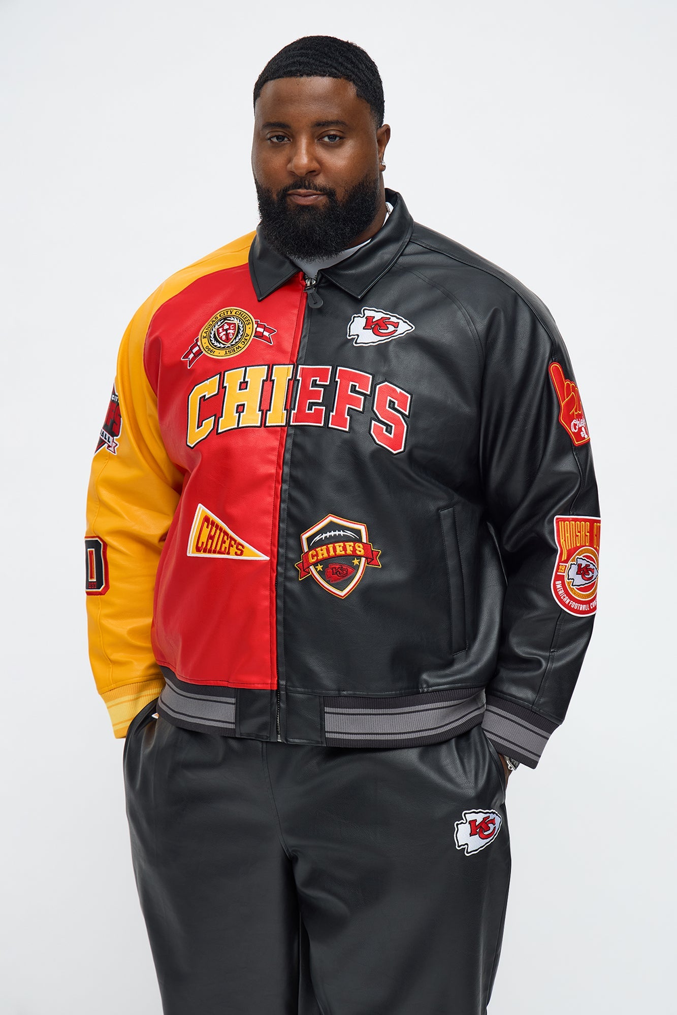 Chiefs Marquee Star Faux Patent Leather Long Sleeve Varsity Jacket - Red/combo
