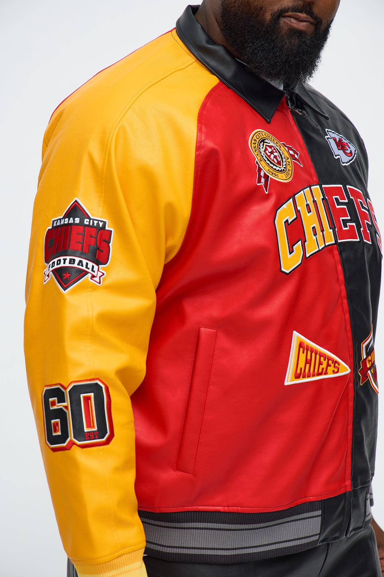 Chiefs Marquee Star Faux Patent Leather Long Sleeve Varsity Jacket - Red/combo