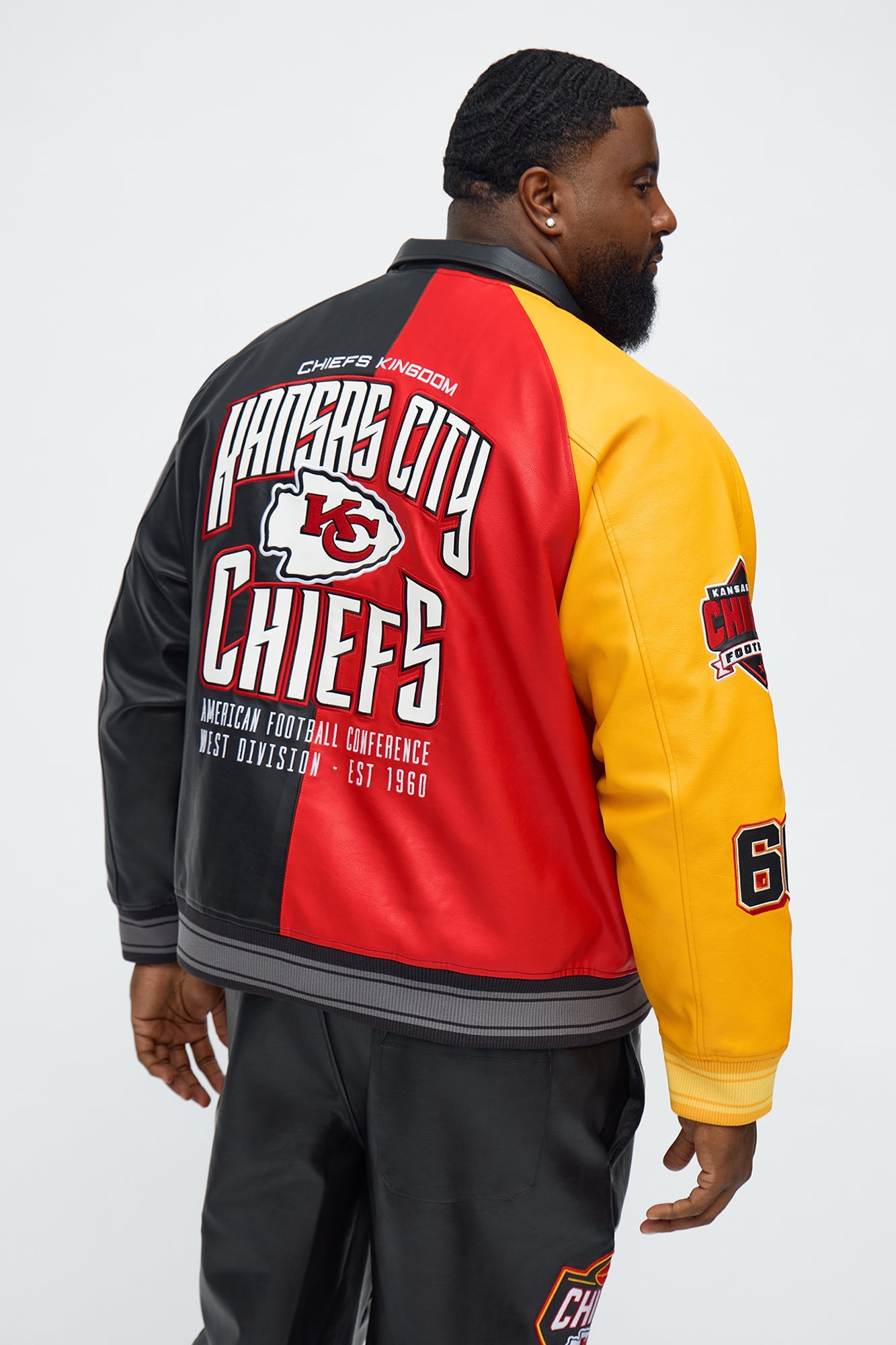 Chiefs Marquee Star Faux Patent Leather Long Sleeve Varsity Jacket - Red/combo