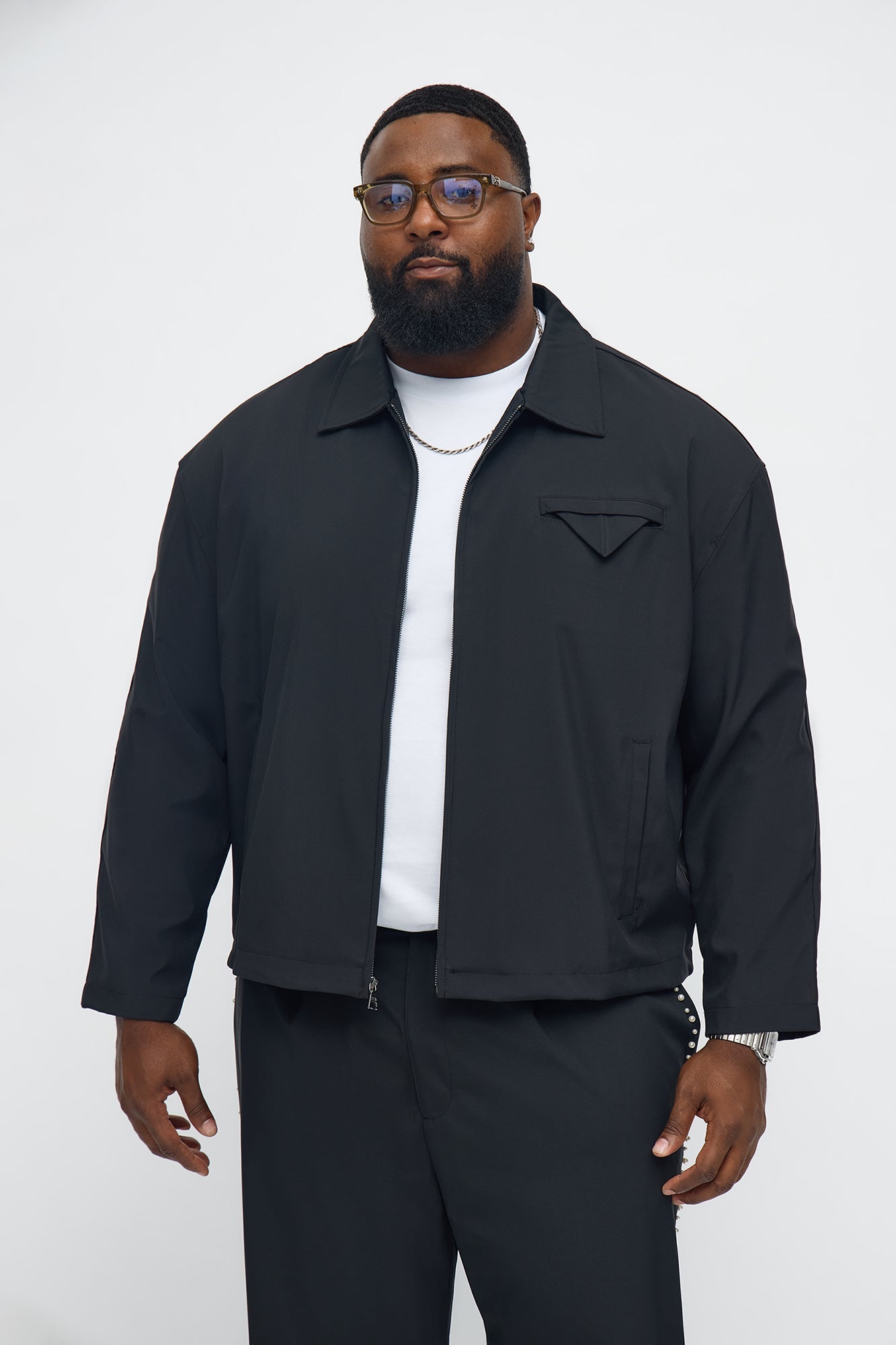 Cropped Pearl Work Jacket - Black