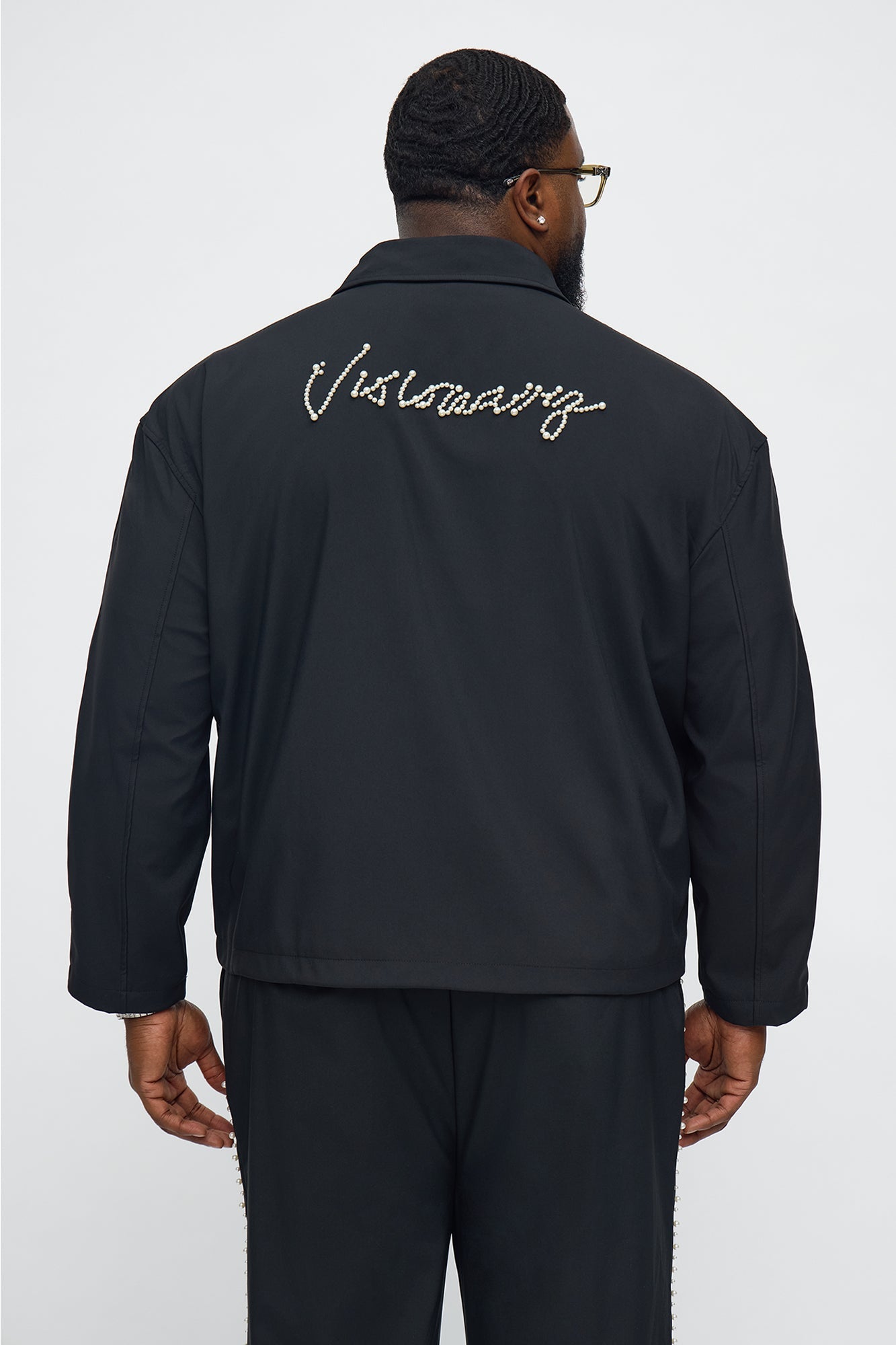 Cropped Pearl Work Jacket - Black