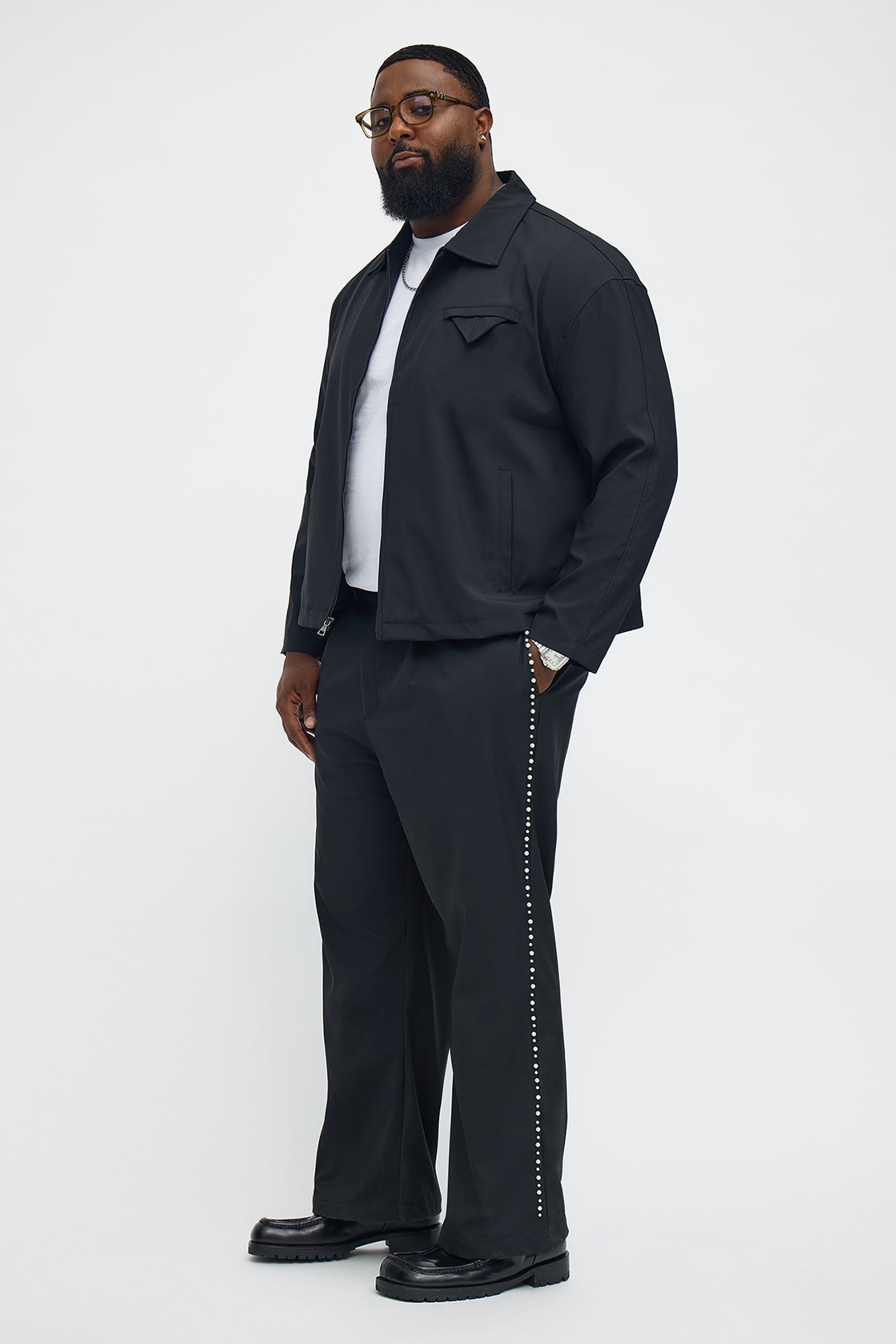 Baggy Pleated Pearl Pant - Black