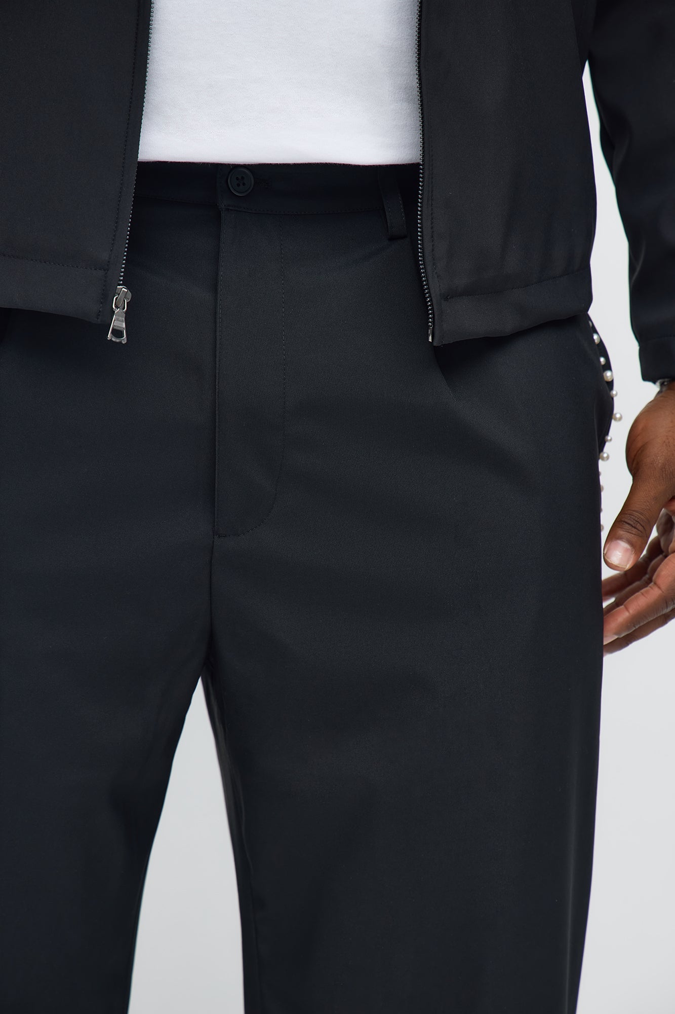 Baggy Pleated Pearl Pant - Black
