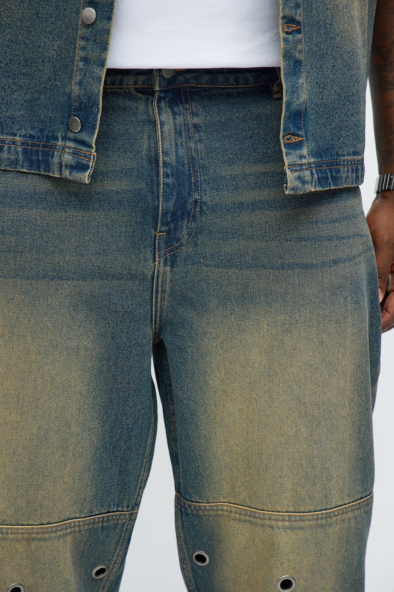 Baggy Eyelet Jean - Vintage Blue Wash