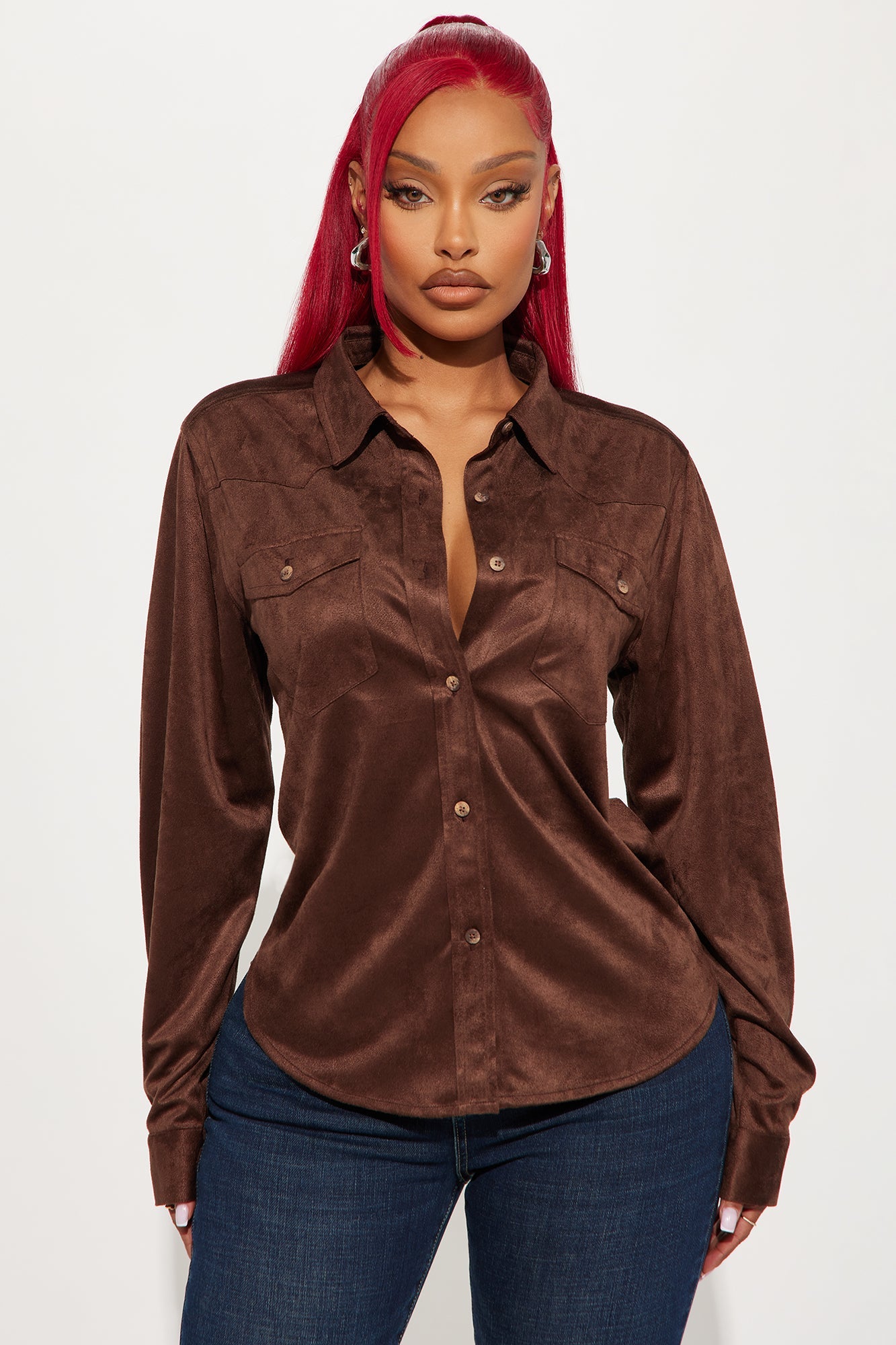 Out West Faux Suede Shirt - Chocolate
