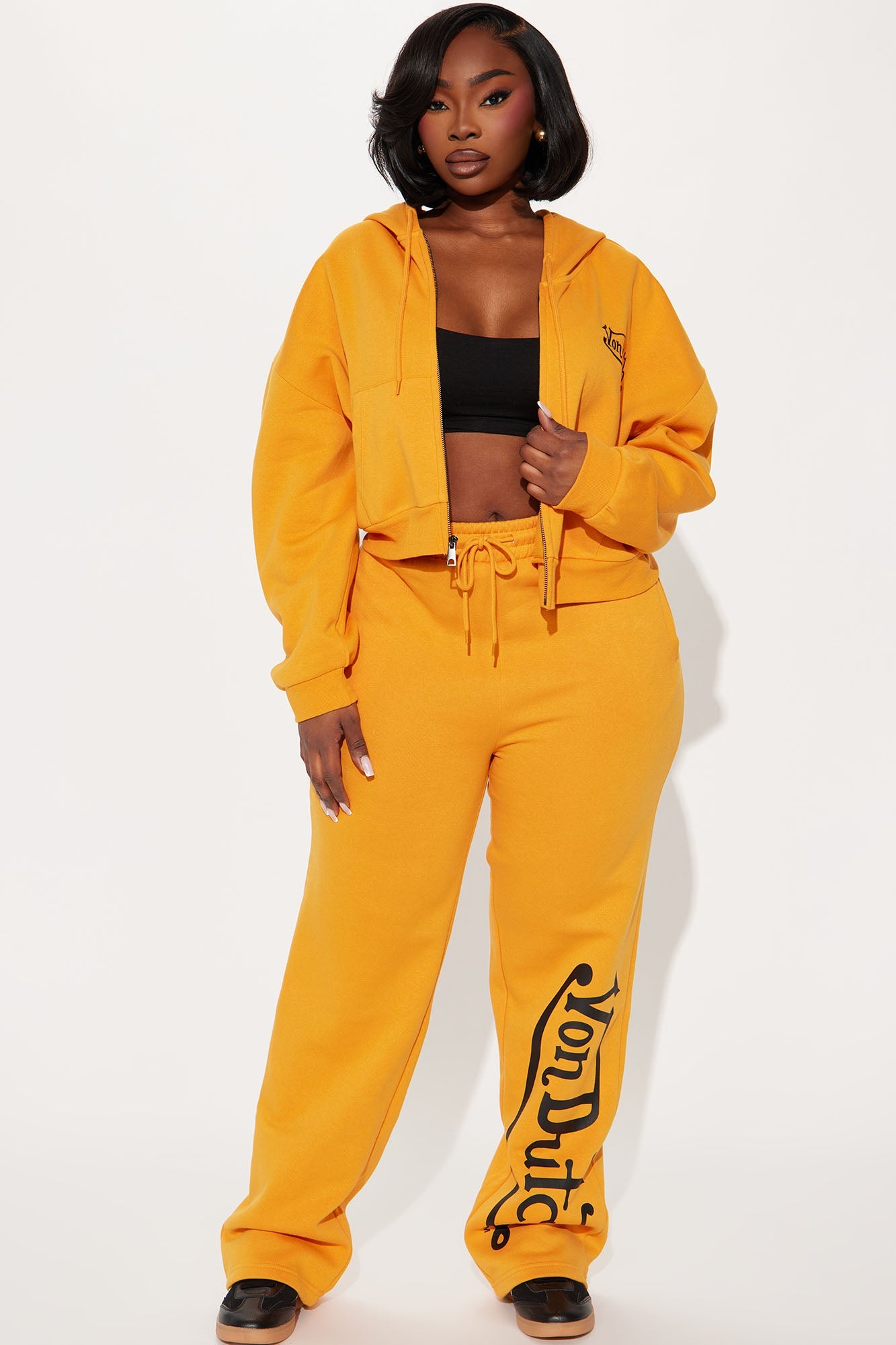 Von Dutch Embroidered Cropped Hoodie - Orange