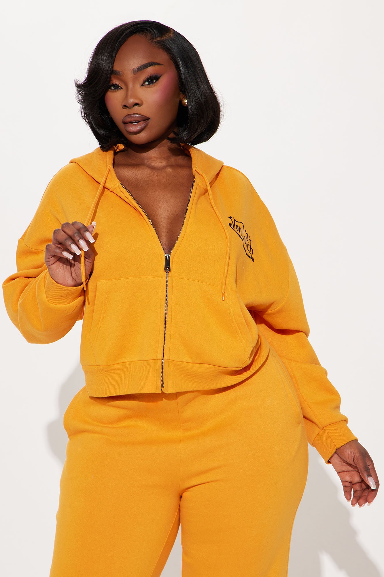 Von Dutch Embroidered Cropped Hoodie - Orange