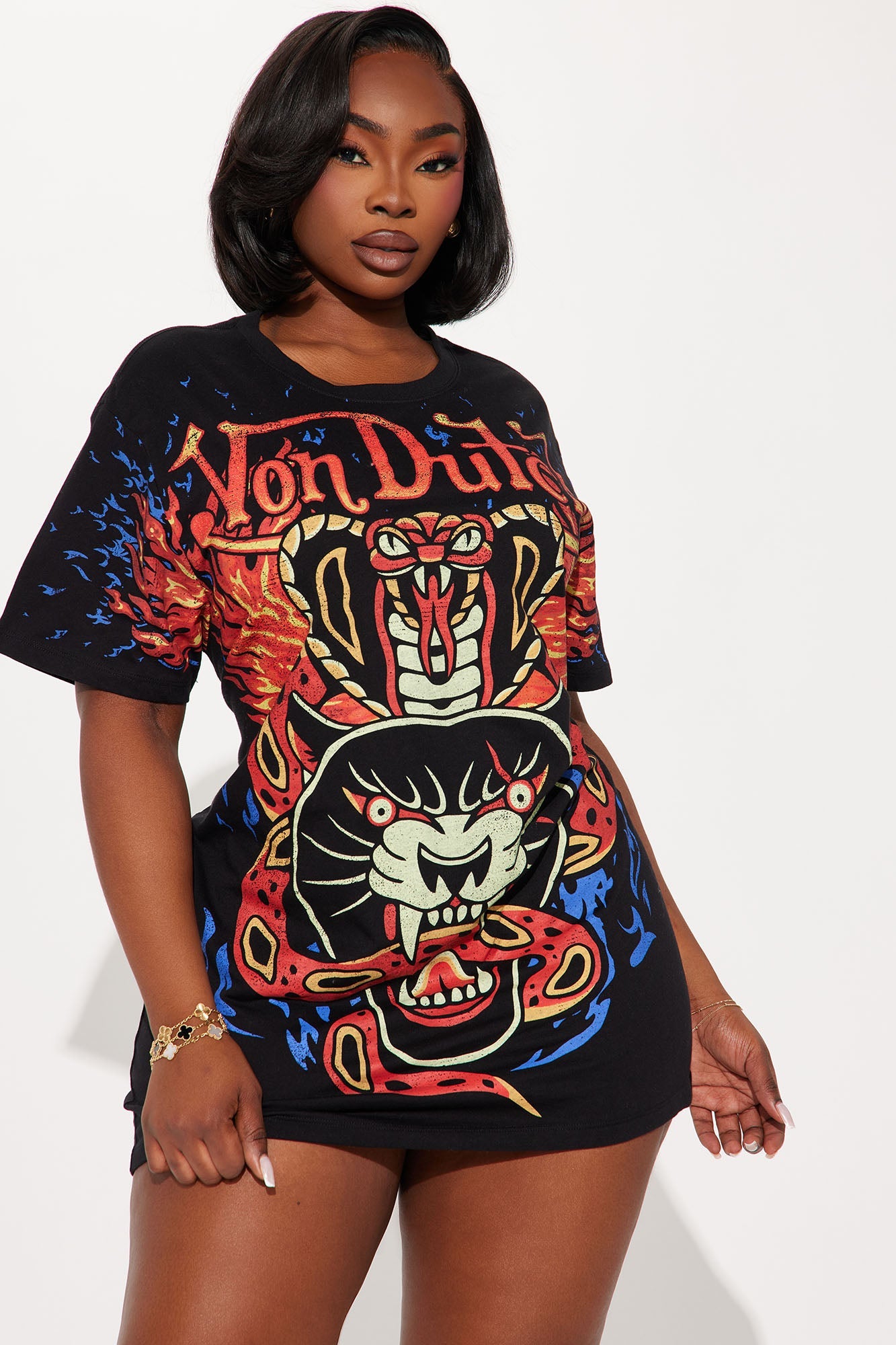 Von Dutch Flame T-Shirt Dress - Black/combo