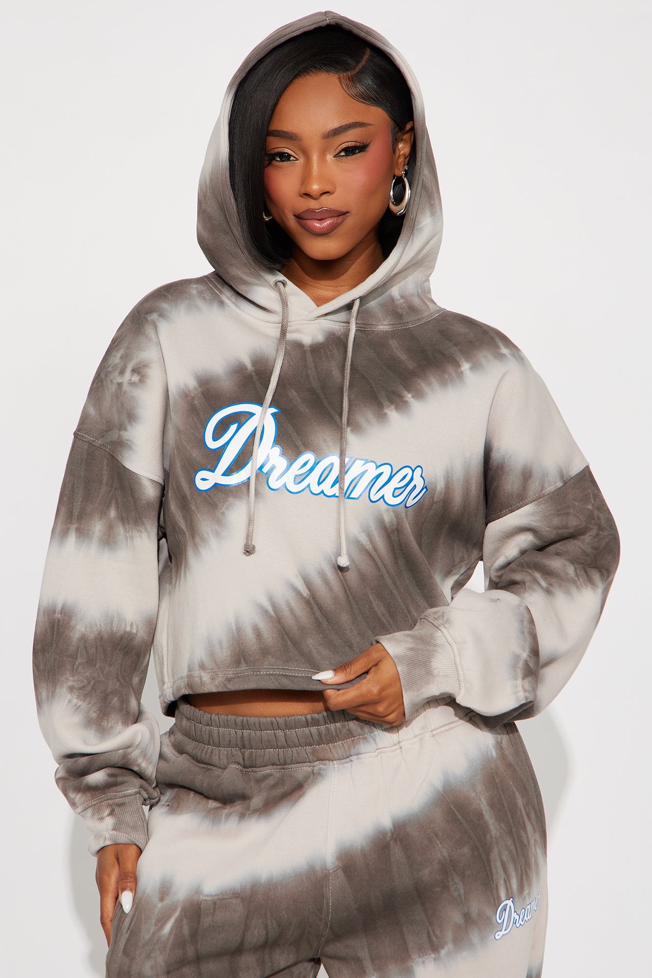 Dreamer Tie Dye Fleece Pant Set - Grey/combo