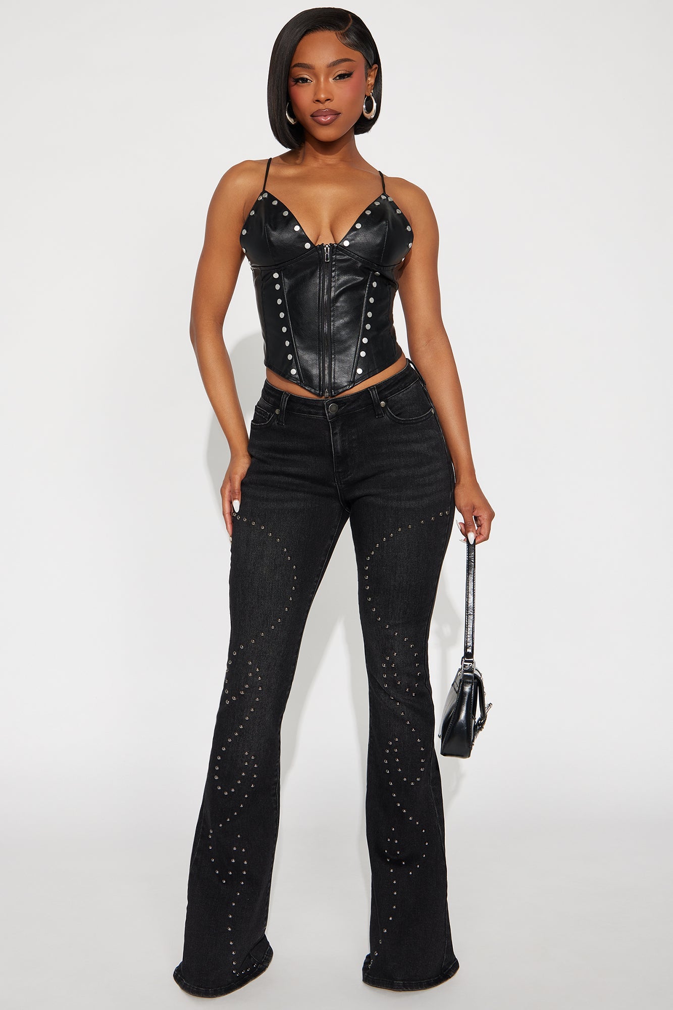 With The Band Studded Flare Jeans - Black Wash